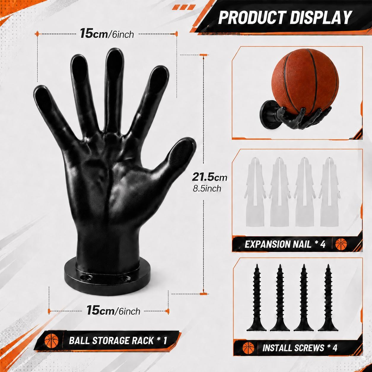 Basketball Holder Wall Mount Set of 2, Ball Storage Rack Wall Mounted, Garage Ball Organizer, Game Room Decor, Bedroom Sports Wall Decor for Men (Black)