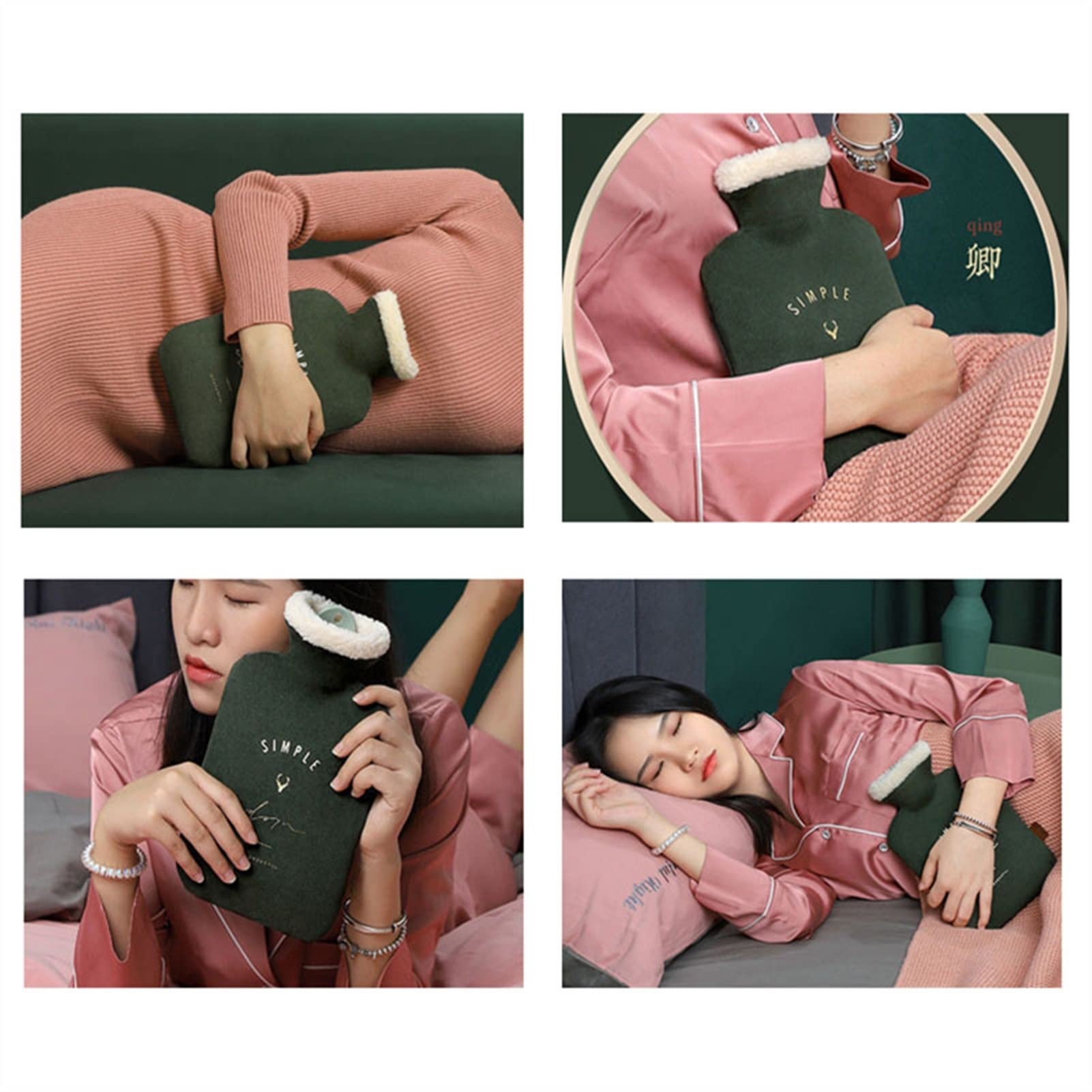 Wärmflaschen-Tasche, Hand-/Fußwärmer, 1000 ml, Elch-Winter-Wärmflaschen mit dickem PVC-Innenfutter und gemütlichem, flauschigem Plüsch-Kunstfellbezug für Hände, Füße, Bauch, Beine, warme Wassertasche