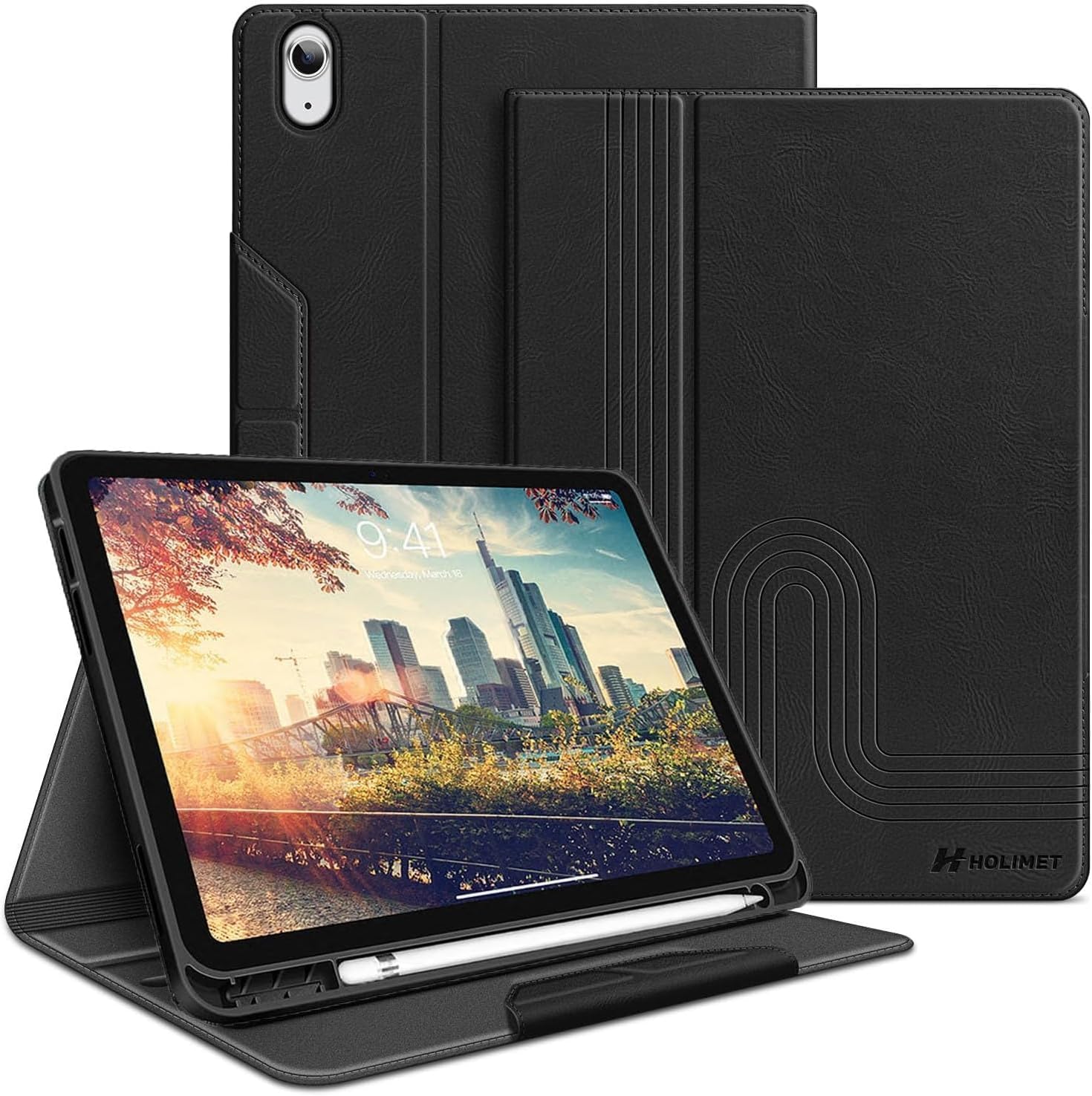 HOLIMET Case for iPad A16 11th Generation 2025/iPad 10th Gen 2022 11/10.9 Inch with Pencil Holder TPU Back Cover Protective Case Shockproof Auto Sleep/Wake Multi-Angle Stand Black
