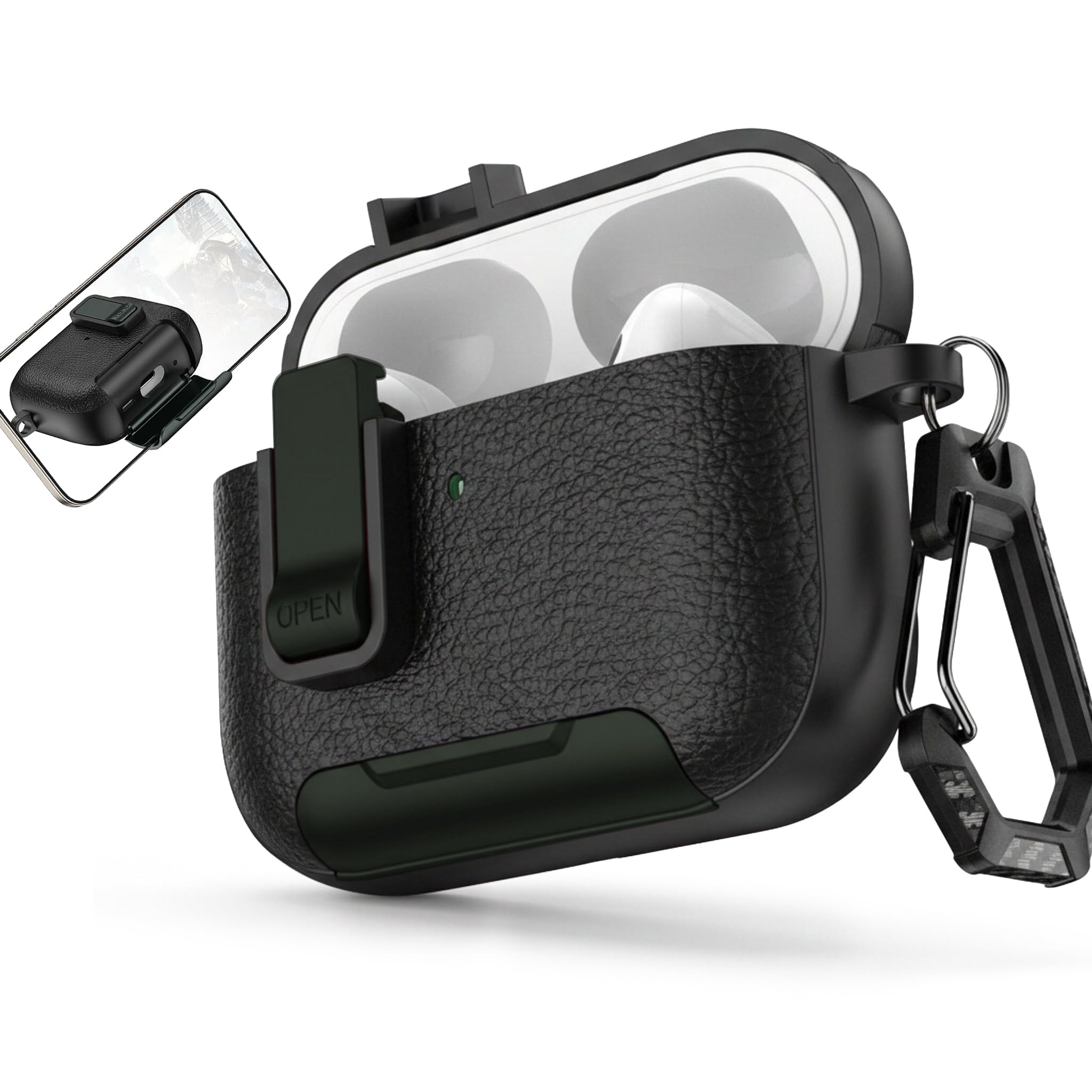 for Leather AirPods Pro 3 Case 2025 | Cute iPod Air Pods Pro 3 Case with Magnetic Lock | with Phone Holder &amp; Keychain | Airpods 3 Pro Cases for Man Women(Model A2700​​/A2931)(Green Black)