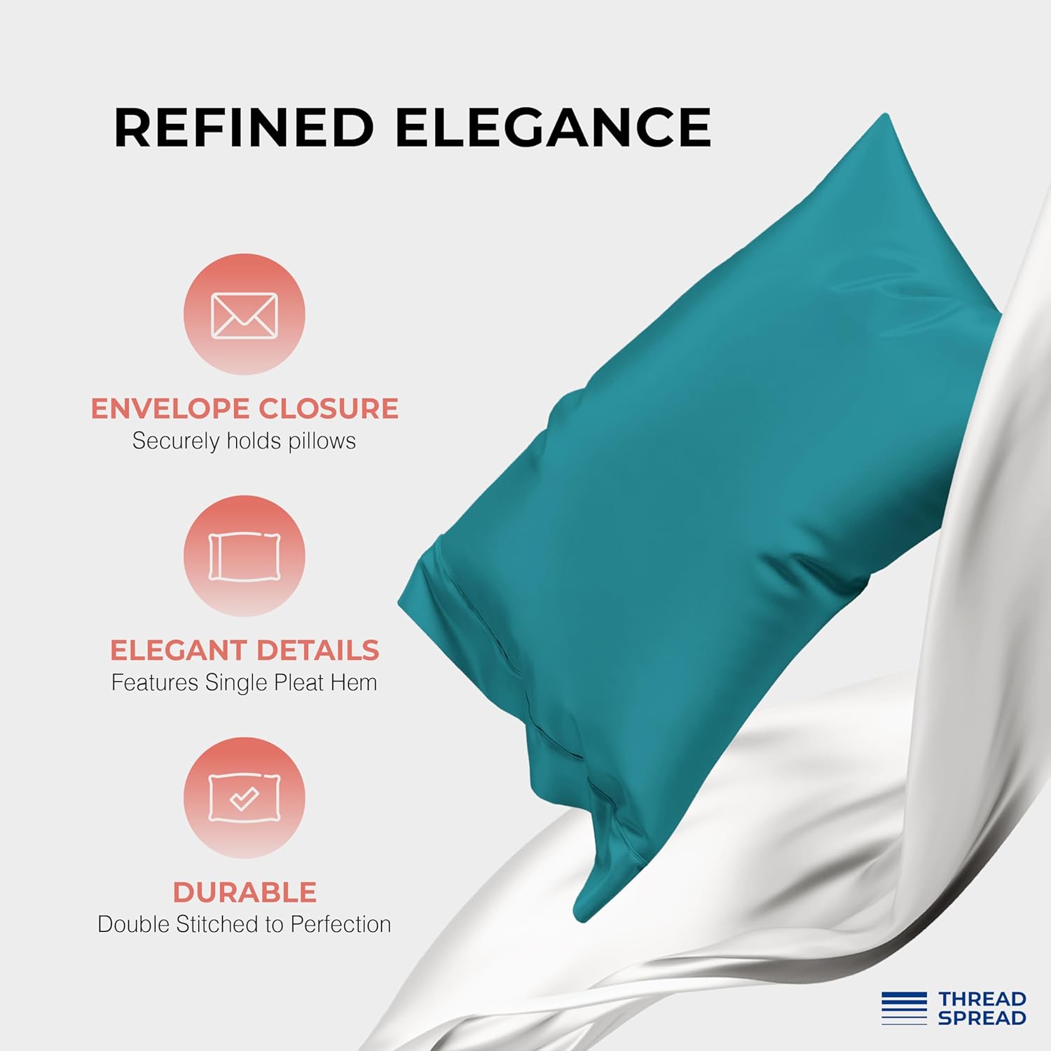 THREAD SPREAD 100% Egyptian Cotton King Size Sheets Set - Luxury 1200 Thread Count Egyptian Cotton Sheets King Size, 17" Deep Pocket, Soft, Cooling Sateen Weave Hotel Quality Bedding Set - Teal - Image 4