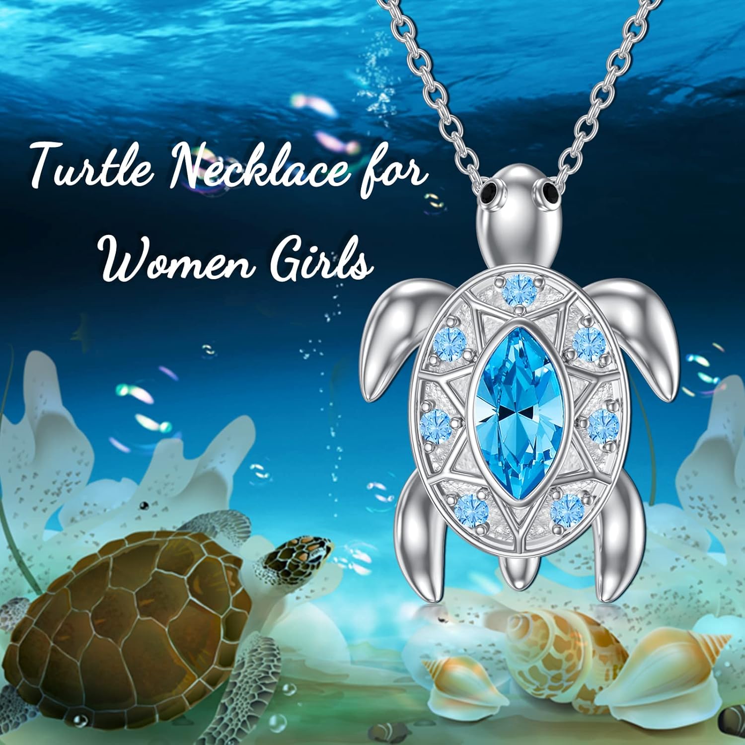 AOBOCO Sea Turtle Necklace Sterling Silver Ocean Sea Turtle Jewelry Gifts for Women Valentines Day Birthday Gifts for Her - Image 6