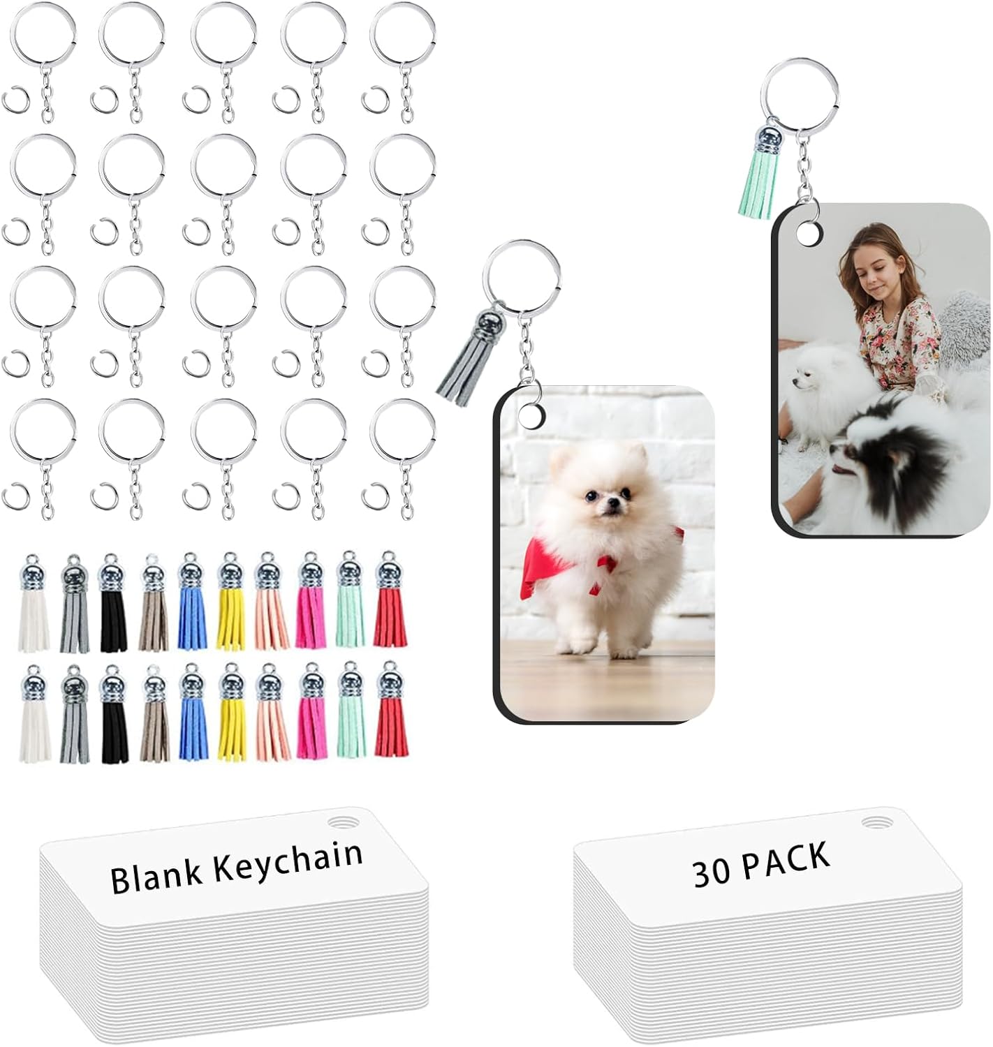 120pcs Sublimation Blanks Keychains Double Side Rectangle Blank Keychains With Tassels For Sublimation Keychain Blanks