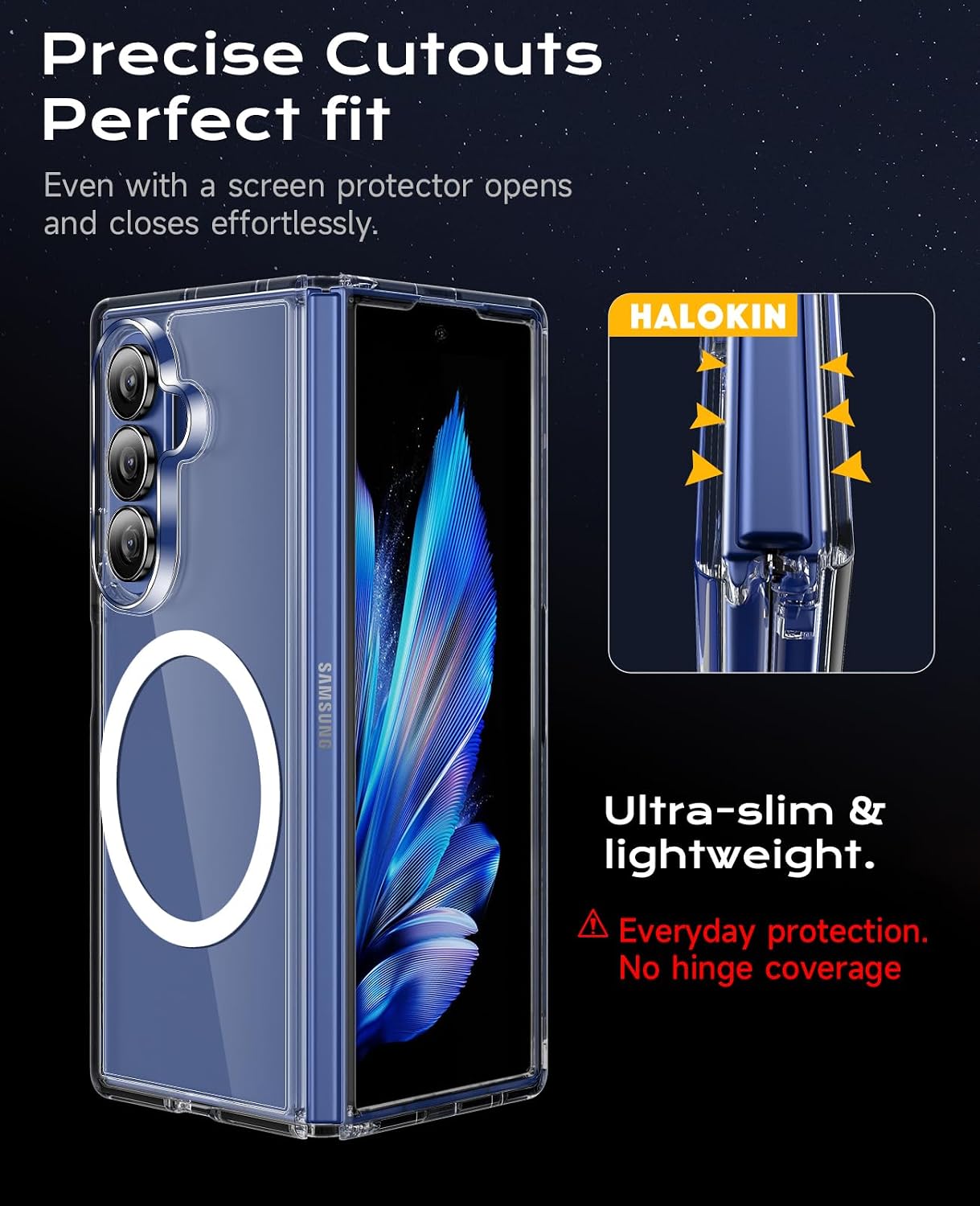 for Samsung Galaxy Z Fold 7 Case Magnetic, Z Fold 7 Case [Compatible with MagSafe], Transparent Ultra-Slim Fit Shockproof Anti Yellowing Phone Cover for Samsung ZFold7, Clear image 2