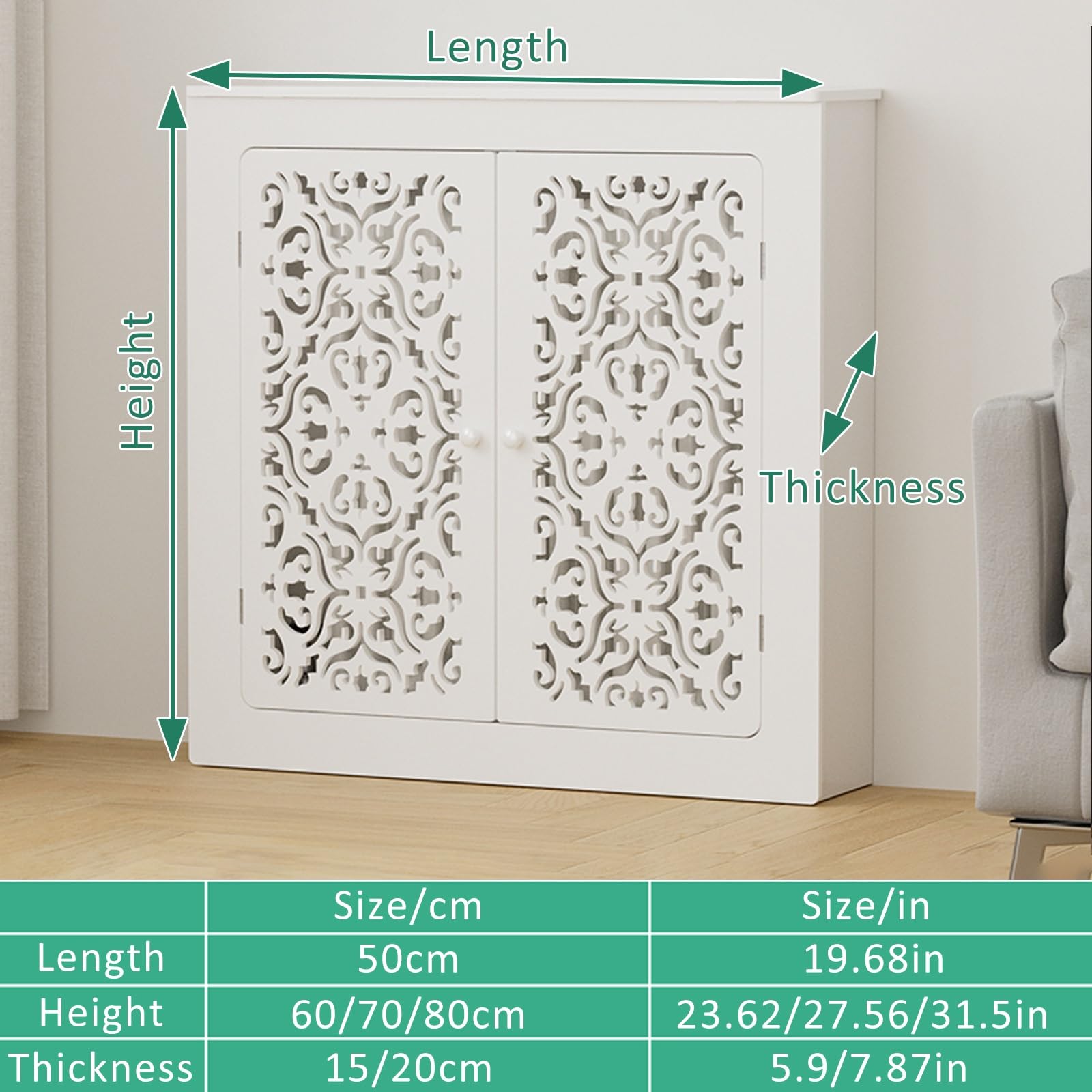 Copertura per termosifone, organizer decorativo per armadietto, soluzione per radiatori, ideale per decorazioni domestiche e per riporre il pavimento