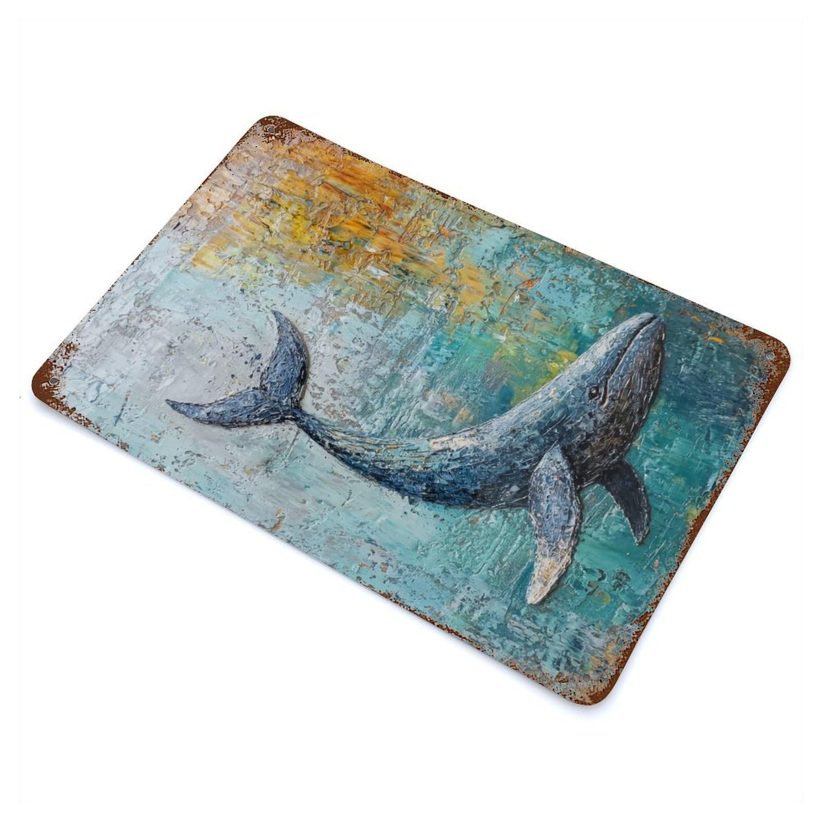 Retro Metal Sign Whale Painting 11.8"x7.9", Retro Wall Decor for Living Room, Hallway And Home Decor