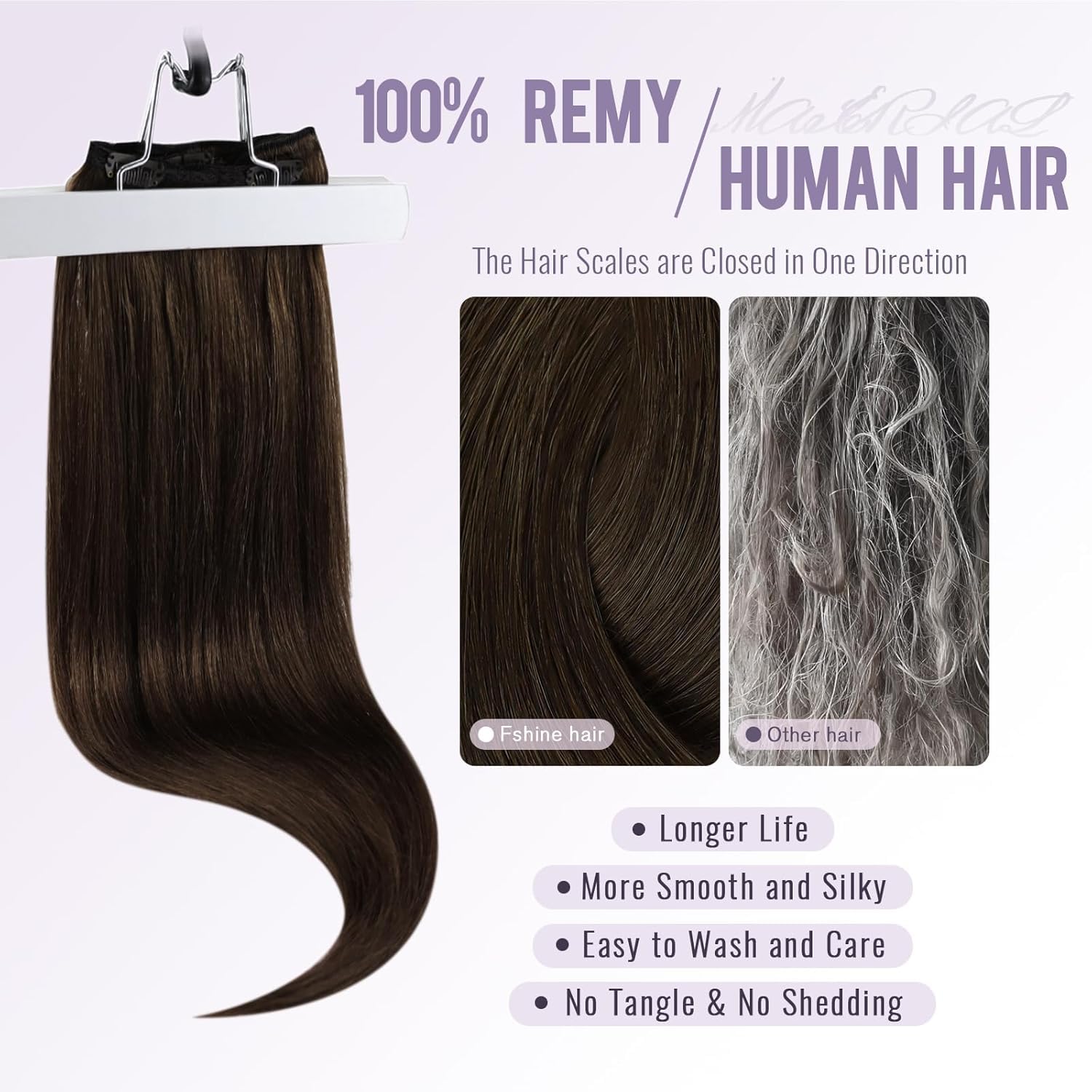 Clip in Hair Extension 50g 3 Pezzi Color 2 Marrone Scuro Lisci Extension con Clip 30cm Professionali Umani Extension per Bambina Double Weft Hair Extensions