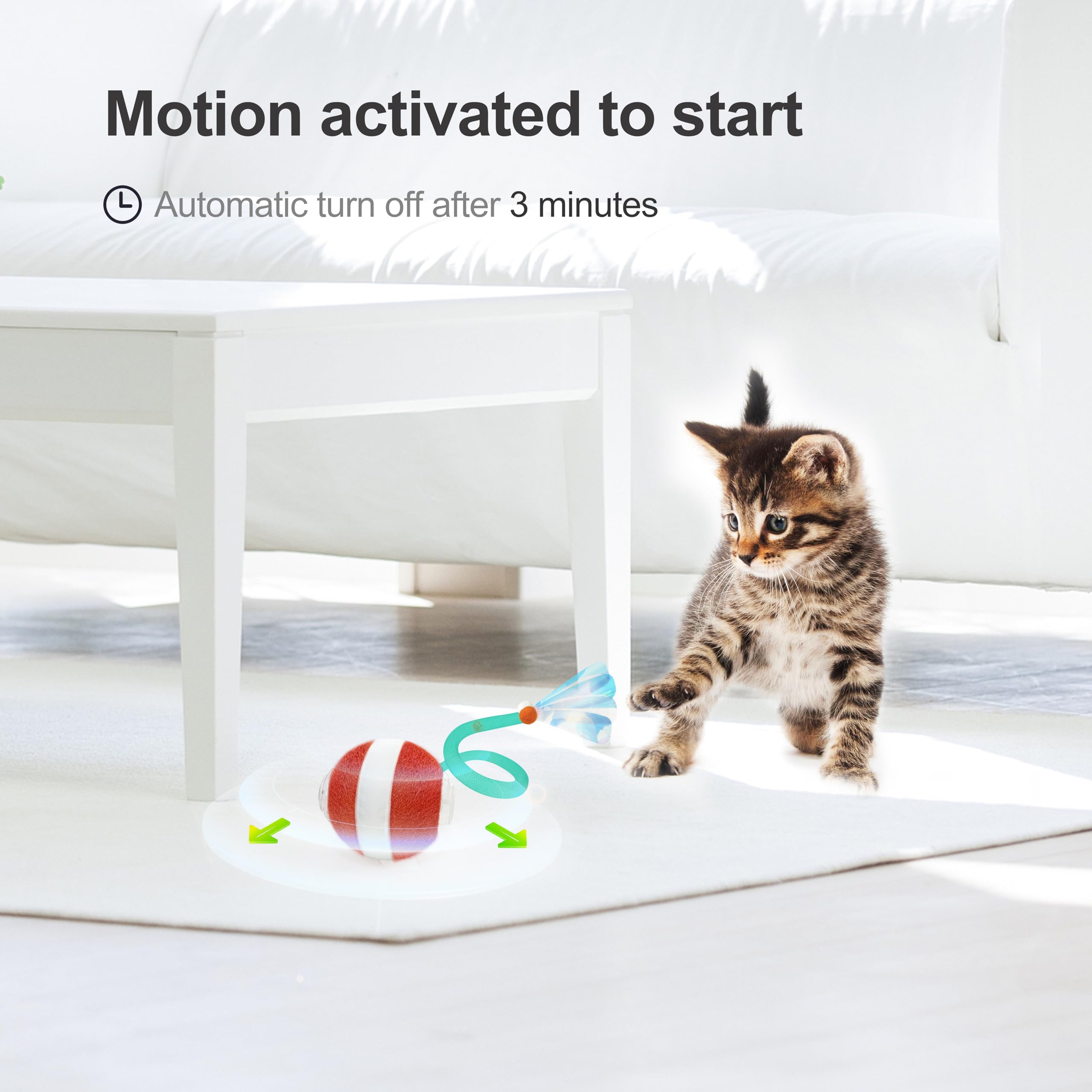 Jkanti Giocattoli interattivi per gatti da interni, palla per gatti di terza generazione agile che si muove agilmente con coda in rete elastica, giocattoli automatici per gattini adulti annoiati