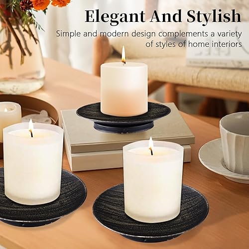 Miniatura 7 de Portavelas de hierro de 3 piezas, bandeja decorativa para velas de 4.33 pulgadas, elegante soporte de vela negro para pilar LED y velas de cera,