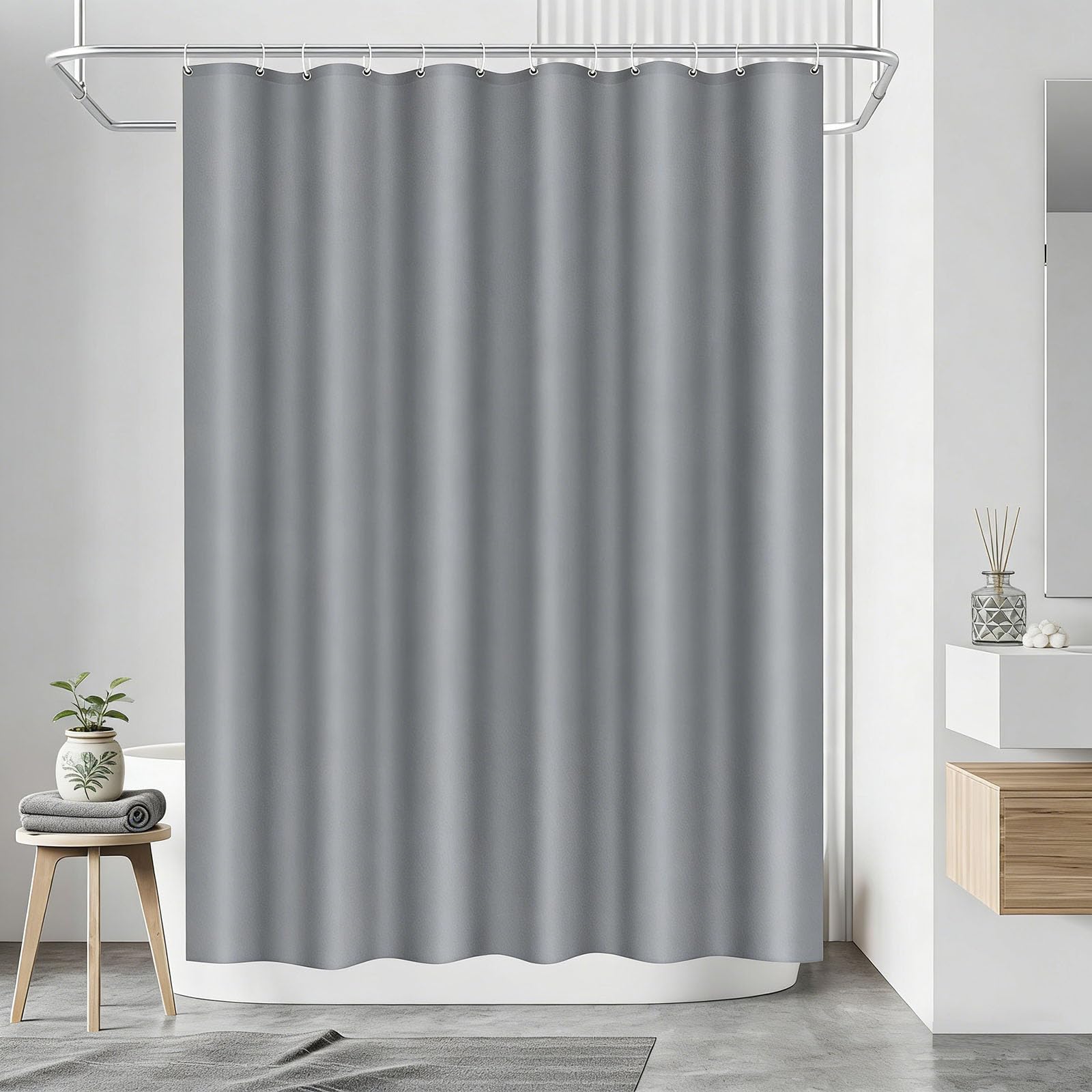 LIHUANE Shower Curtain 70 x 100 cm Quick-Drying Shower Curtain Anti Mould with Hooks for Bathroom Wet Room Tub, Grey