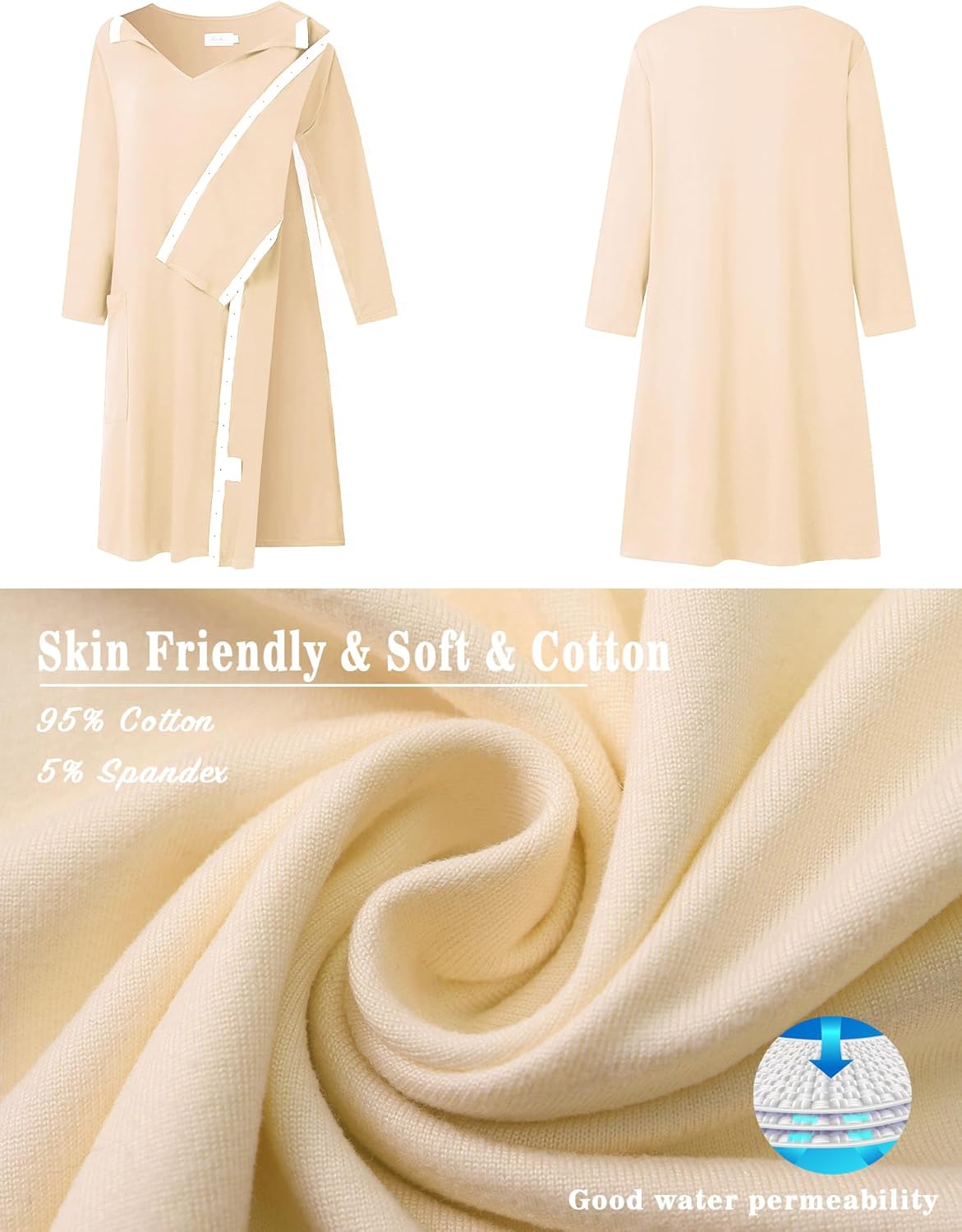 Women's Post Shoulder Surgery Dress 3/4 Sleeve Full Open Side Snap Tear Away Adaptive Clothing with Pockets - Image 4