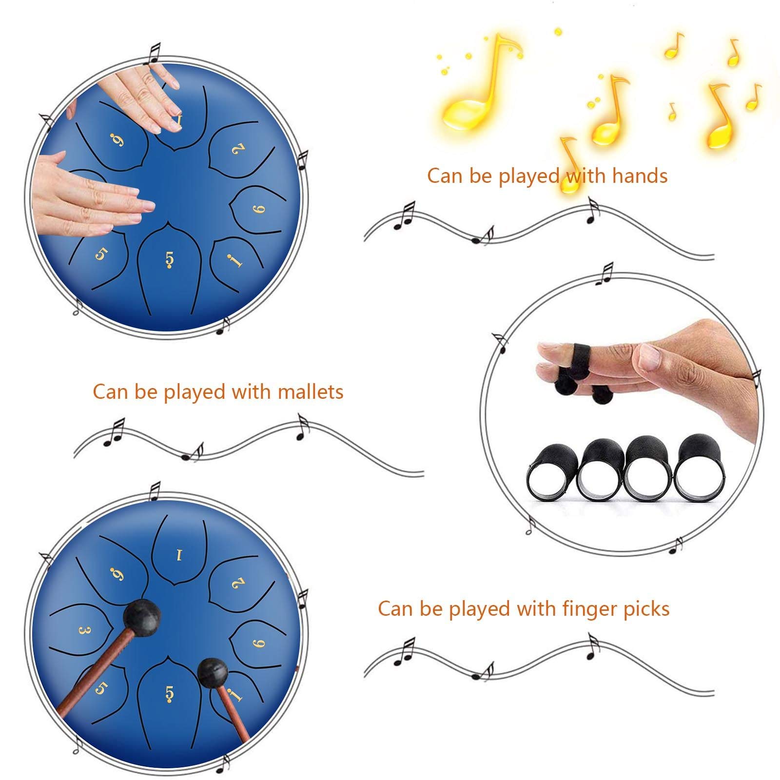 Stalowy bęben językowy, 8-uwaga 8-calowy Mini stalowy bęben Handpan Instrument perkusyjny Handpan Drum Mini zestaw perkusyjny z książką muzyczną Mallets Green