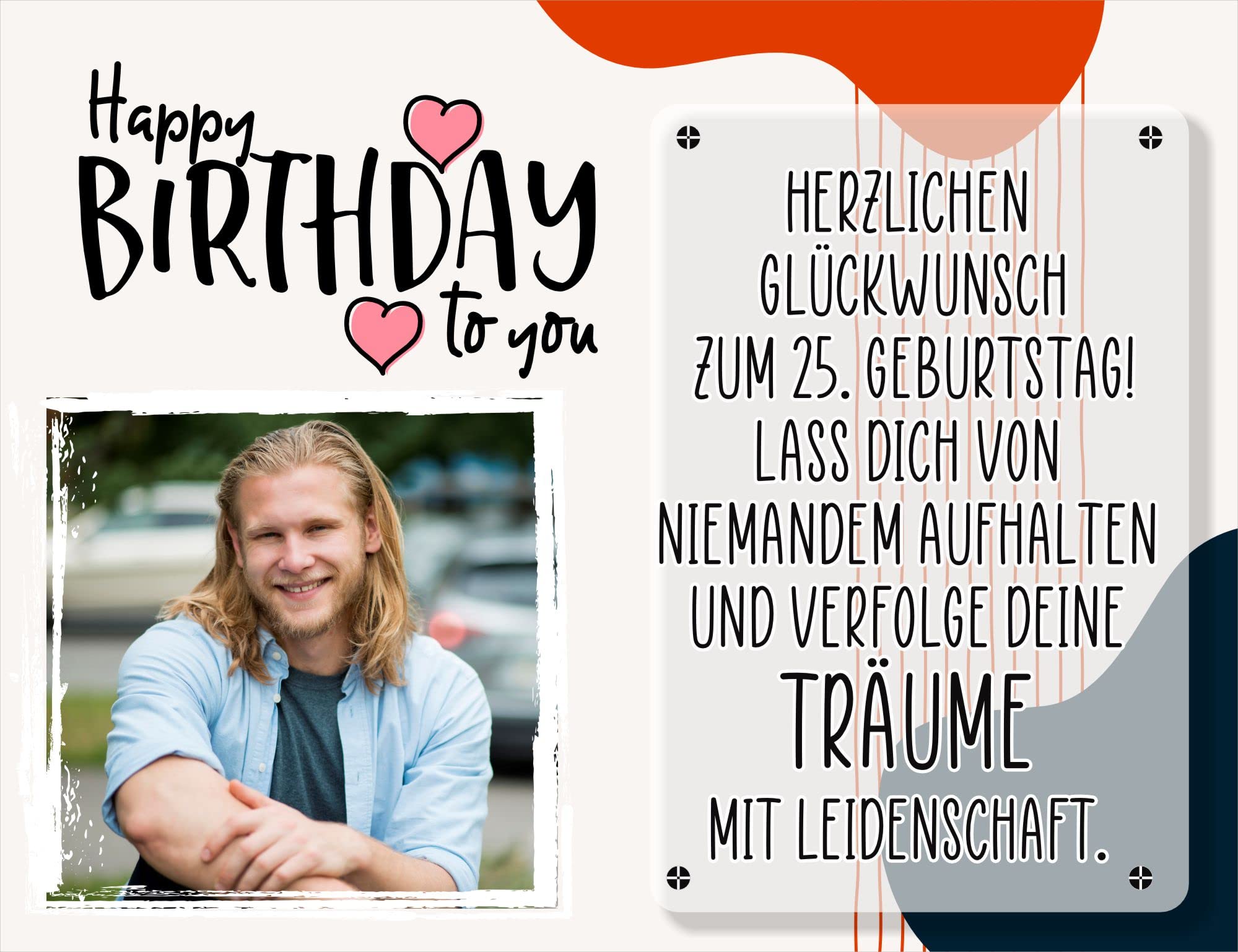 Personalisierbarer Geburtstagsbanner "Happy Birthday" (130x100 cm) - Winddurchlässiges Mesh-Material - Modernes Design in Hellweiß, Hellrot und Dunkelblau - Perfekt für den 25. Geburtstag!