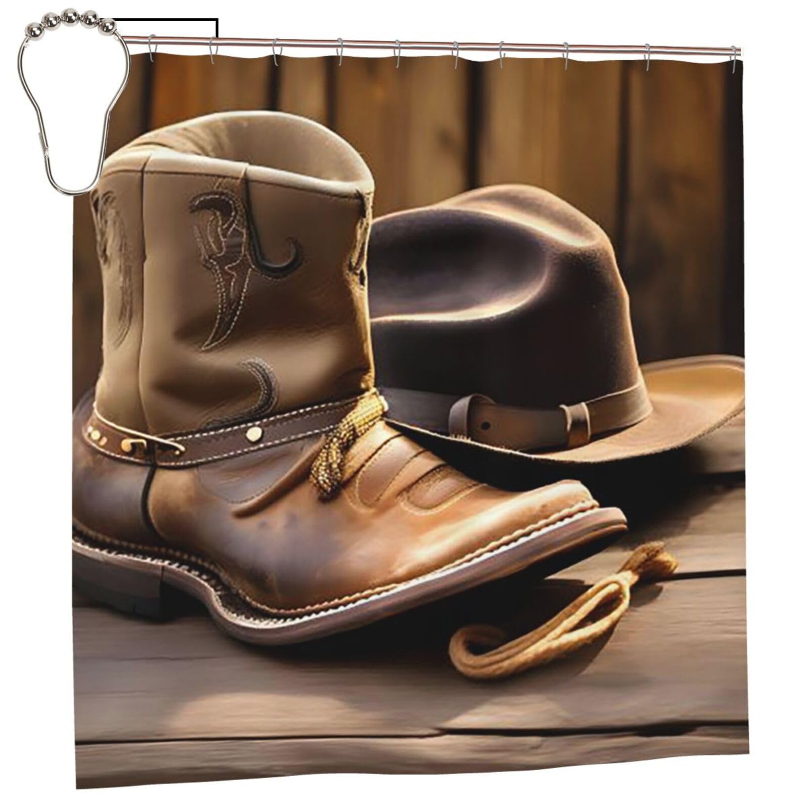 FodPand Cowboy Hat and Boots Shower Curtain 70"x70" Waterproof Long Bathroom Curtain Heavy Duty Thick Cloth Bath Curtain Set with Hooks, Modern Abstract Art Pattern Bathroom Shower Curtains