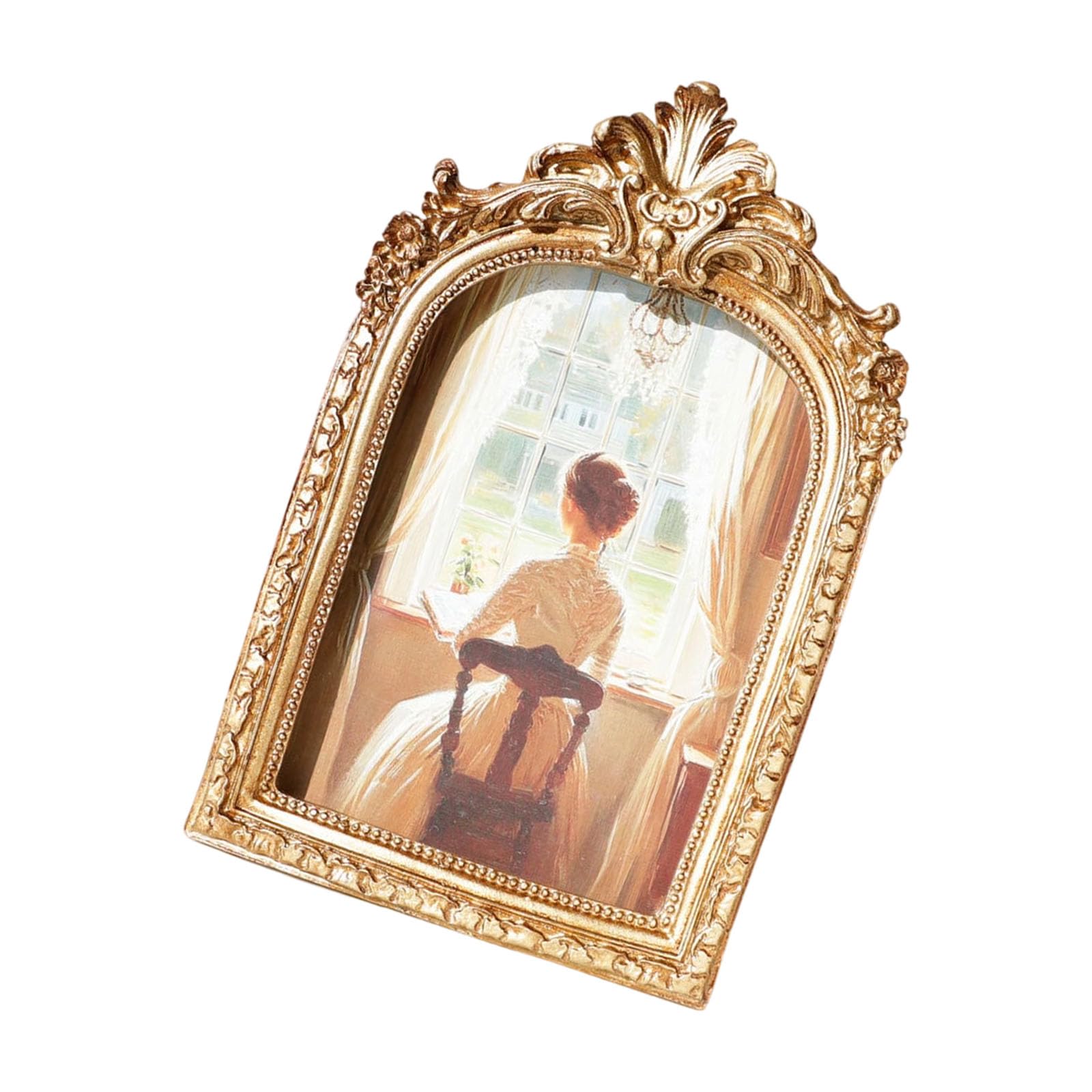 Tsophreniq Arched Top Resins Photo Frame with Antique Design European Golden Picture for Wall Hanging or Tabletop Antique Art Photo Art