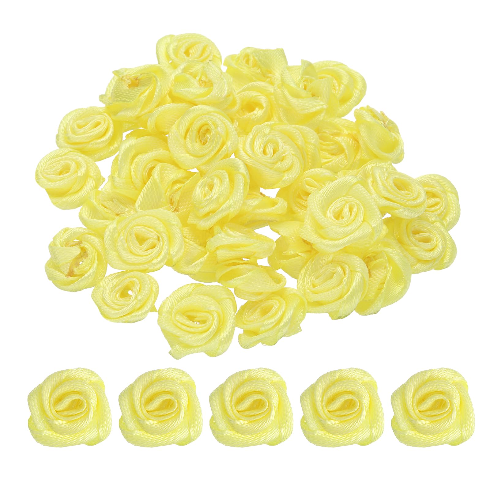 Mini roses artificielles en ruban de satin jaune pour customiser vos vêtements facilement