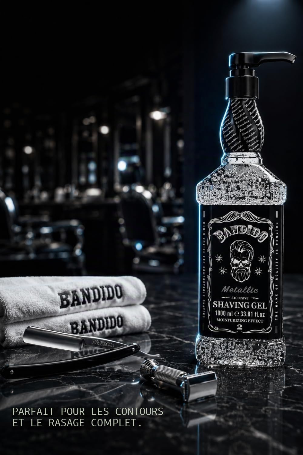 Bandido Shaving Gel Men Metallic Silver 1000ml - gel à raser transparent rasage homme non moussant rasage précis des contours de la barbe