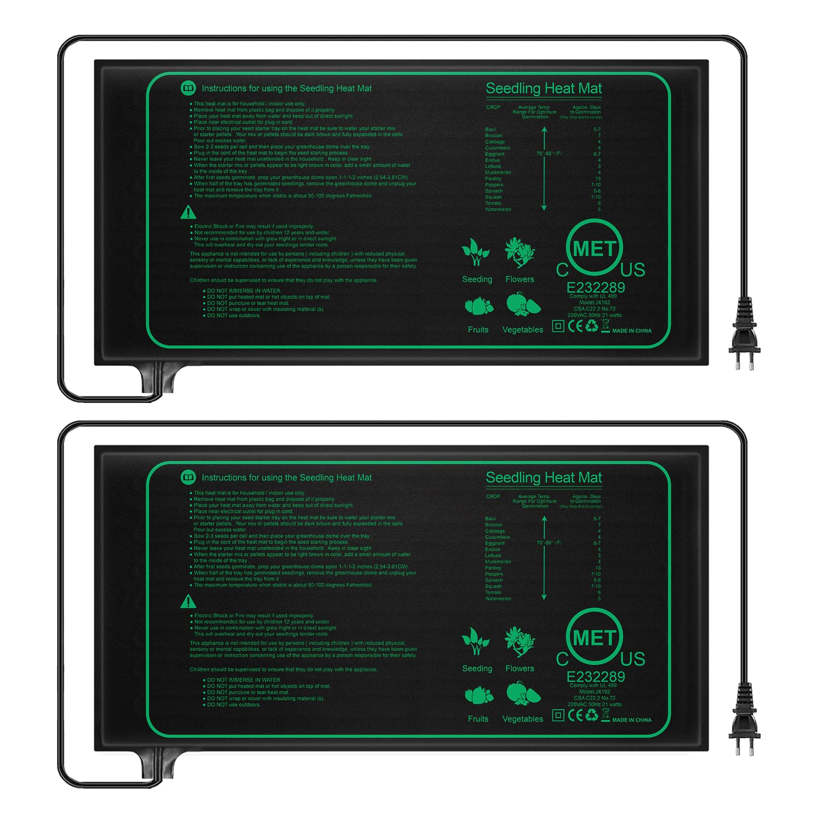 Heizmatte Pflanzen, Wärmematte für Sämling Germination und Haustier, 21W Reptil Dragon Temperatur Heizkissen Amphibien Pet Mat Wärmer Bett Matte Sicher und Haltbar, 25 * 52cm(2 Stück)