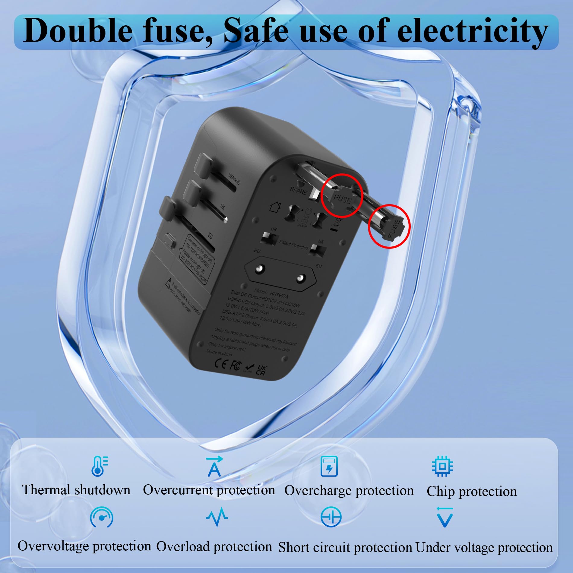 Convertidor de voltaje de 220 V a 110 V, adaptador de corriente internacional universal, convertidor de enchufe múltiple (negro)