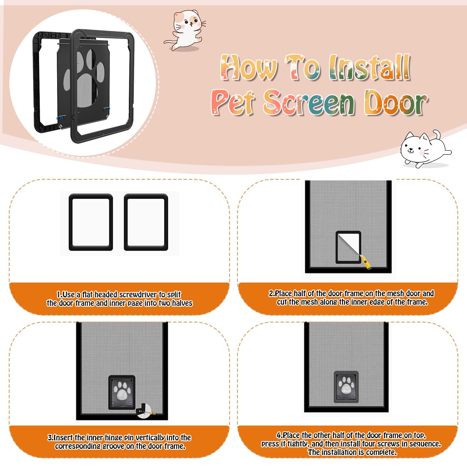Gattaiola Porta per Gatti Cani Domestici Zanzariera Porticina per Cane Animali 24 x 29 cm Sportello Porte per Gatti Facile da Installare Lackable Porta Schermo Basculante per Gatto Piccolo Cane