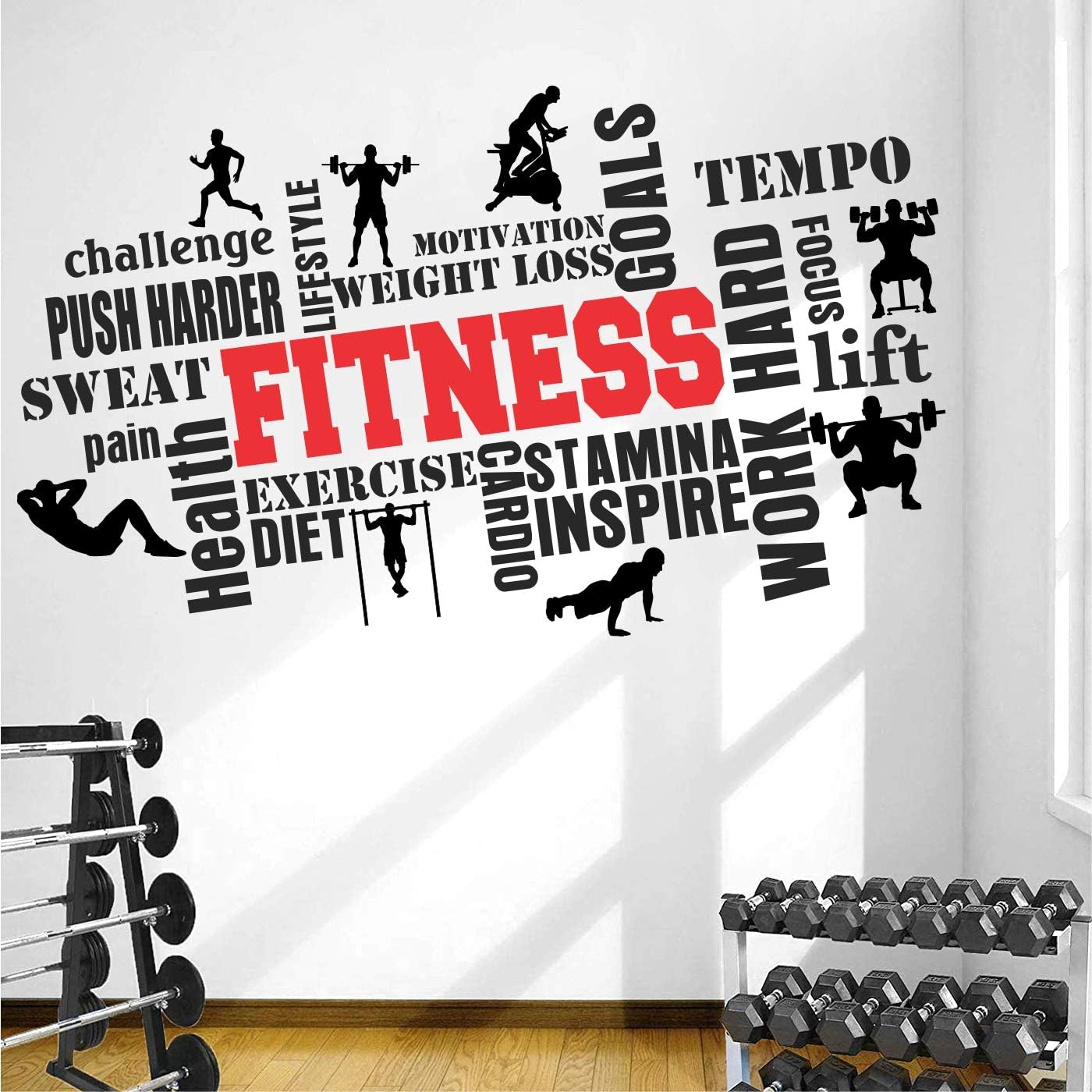 StickMe 'Gym - Fitness - Bodybuilding - Sport - Workout - Creative - Colorful - Word Cloud - Wall Sticker' -SM817 (Multi Colour, Vinyl - 110cm X 65 cm)-self adhesive