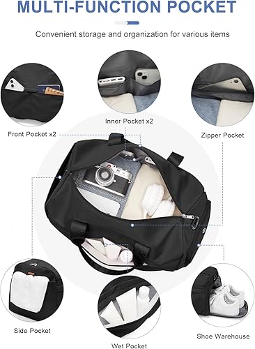 Miniatura 4 de Bolsa de gimnasio para mujeres y hombres con compartimento para zapatos, bolsa de lona deportiva, impermeable, para viajes, fin de semana, para