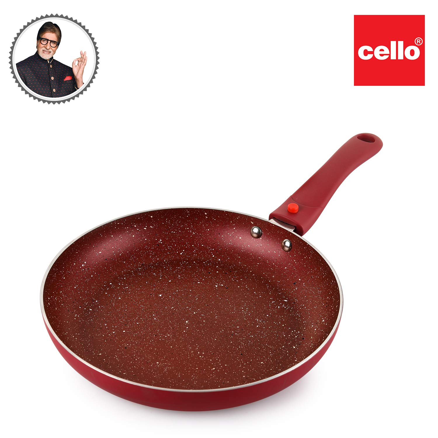 Cello Cookwell Non Stick Granite Aluminium Frying Pan with Detachable Handle, Wine Red, Diameter - 240 mm