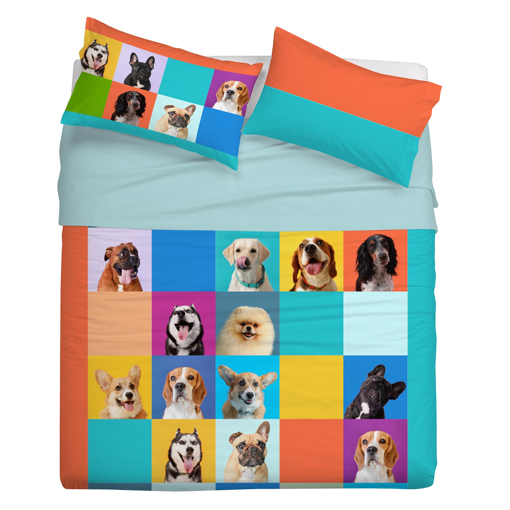 Parure de lit Dogs 160x290 cm drap coton multicolore impression photo imprimé