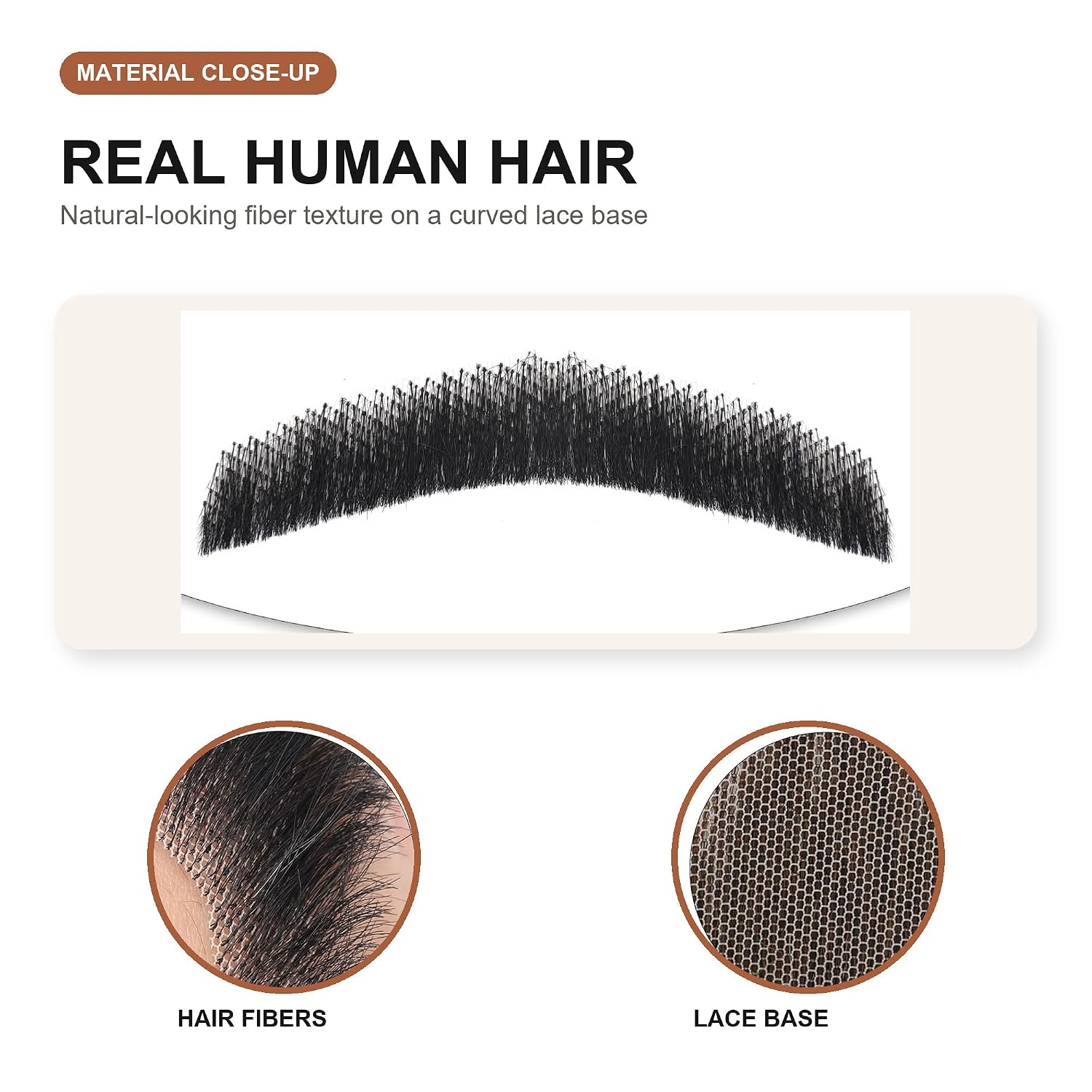 Black Real Human Hair Stick-On Beard Strips with Adhesive Tape, Trimmable Fake Facial Hair for Men, Realistic Costume Beard Patch for Halloween, Cosplay, Theater, Parties, Photos, and Character Looks