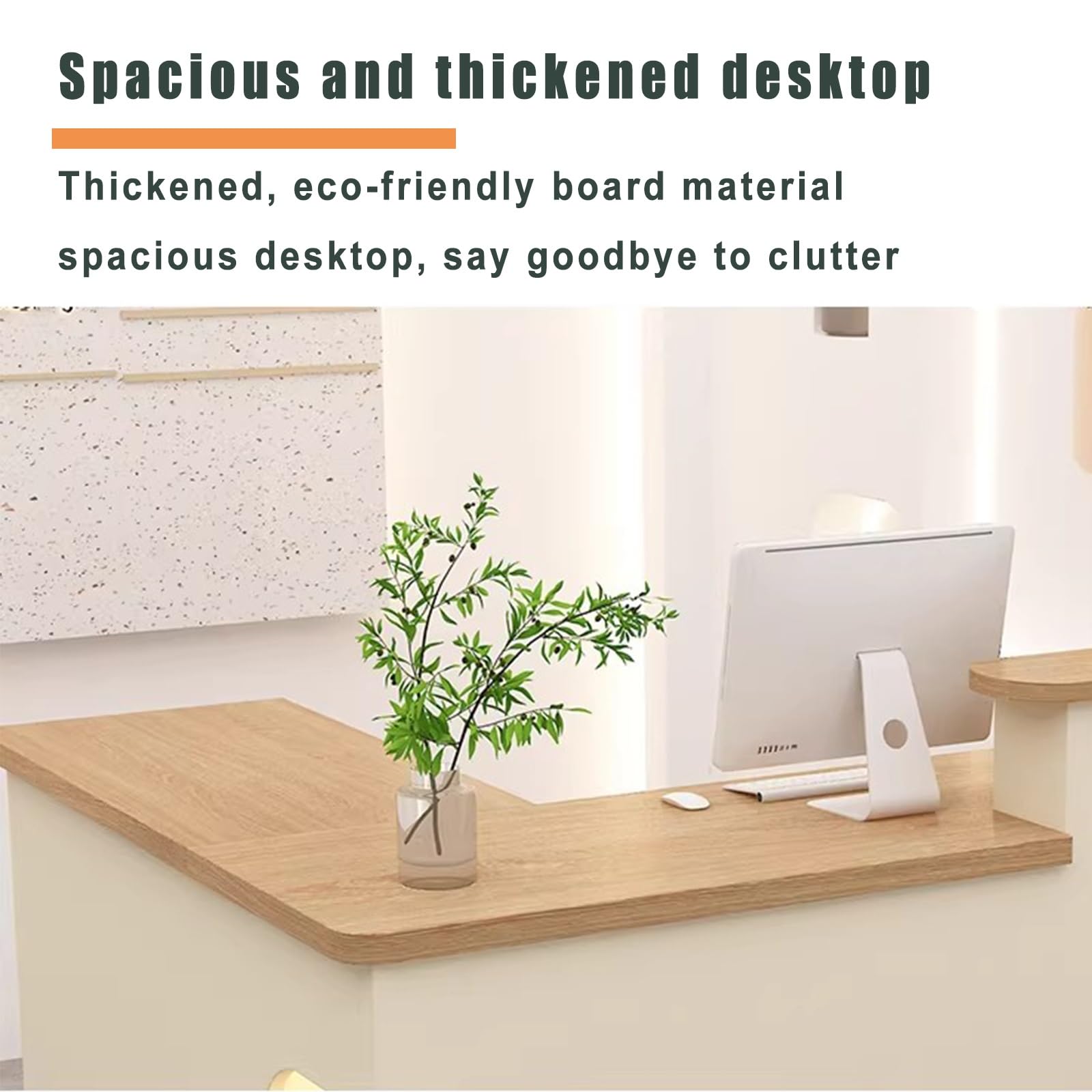 Mostrador de Recepción, Mesa de Mostrador con Cajones De Almacenamiento Y Estantes Abiertos, para Salones(Wood+Off-White righ,180cm)