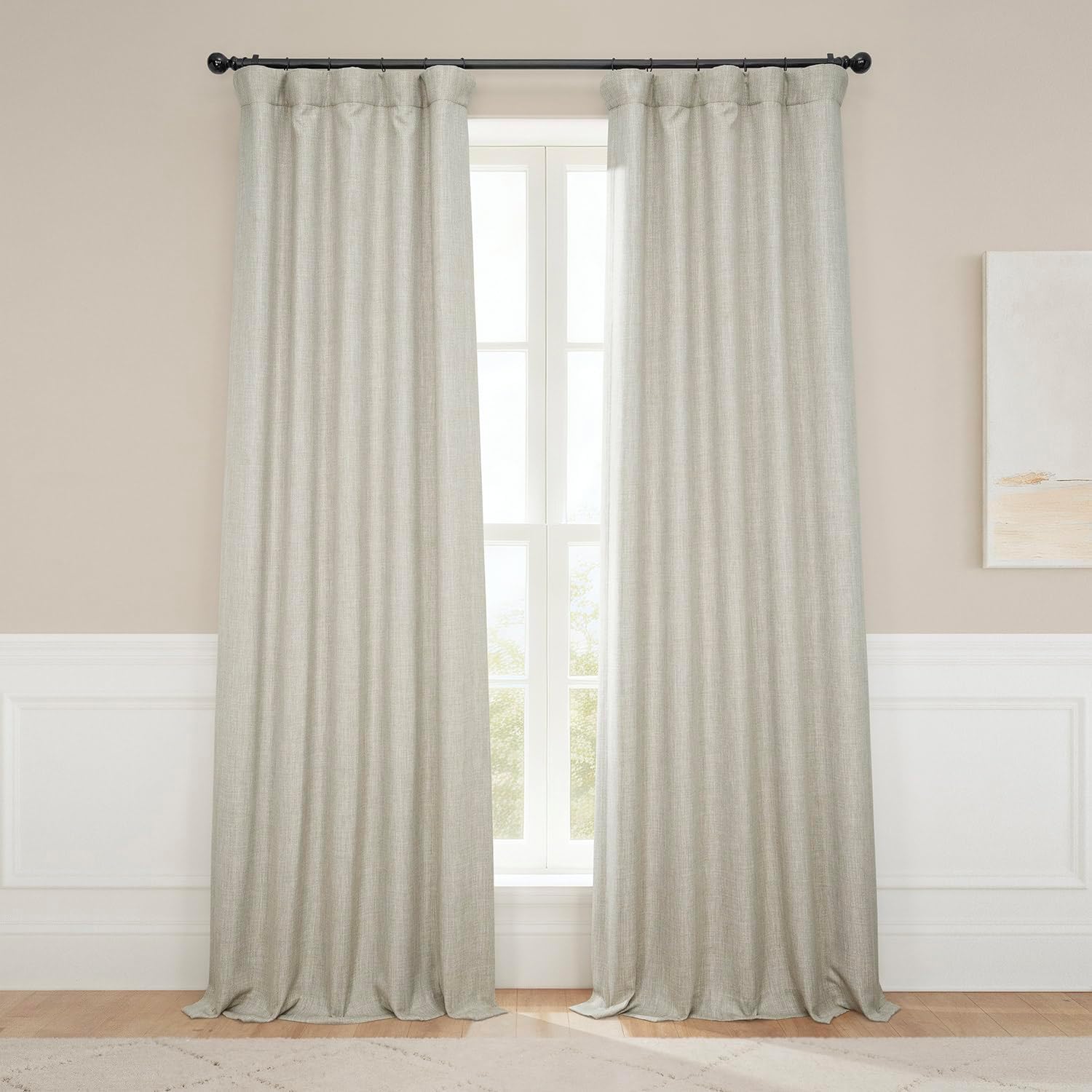 Faux Linen Curtains for Living Room (1 Panel) - 50W X 96L - Textured Room Darkening Curtains for Bedroom 96 Inches Long - Drapes for Home Decor, Oatmeal