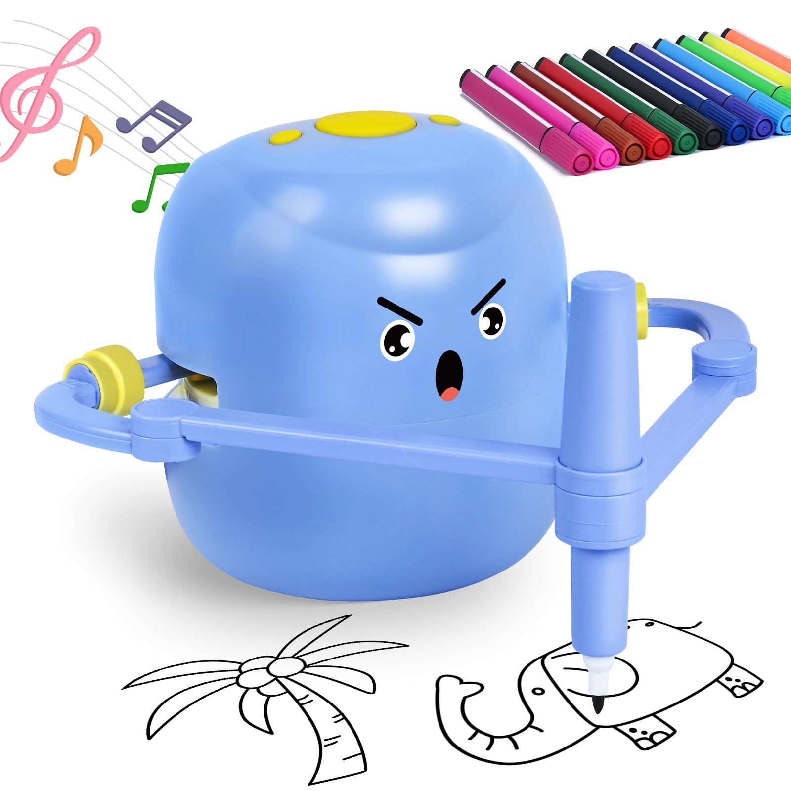 Drawing Robot for Kids, Interactive Educational Drawing Robot, Kids Robot Toys with 100 Word Cards & Voice Interaction, Robot Drawing Machine Present for Girls and Boys Age 3+,with 12 Color Pens, Blue