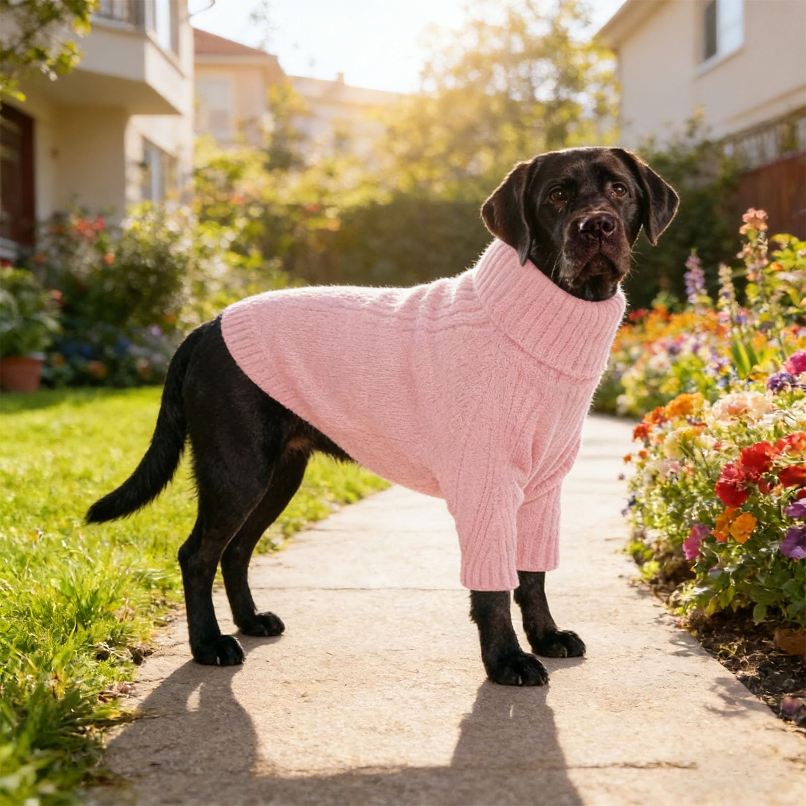 Pull pour chien en tricot thermique - Grand pull à col roulé - Pour chiens extra grands - Élastique - Vêtement pour chien par temps froid (rose, XXXXXL)