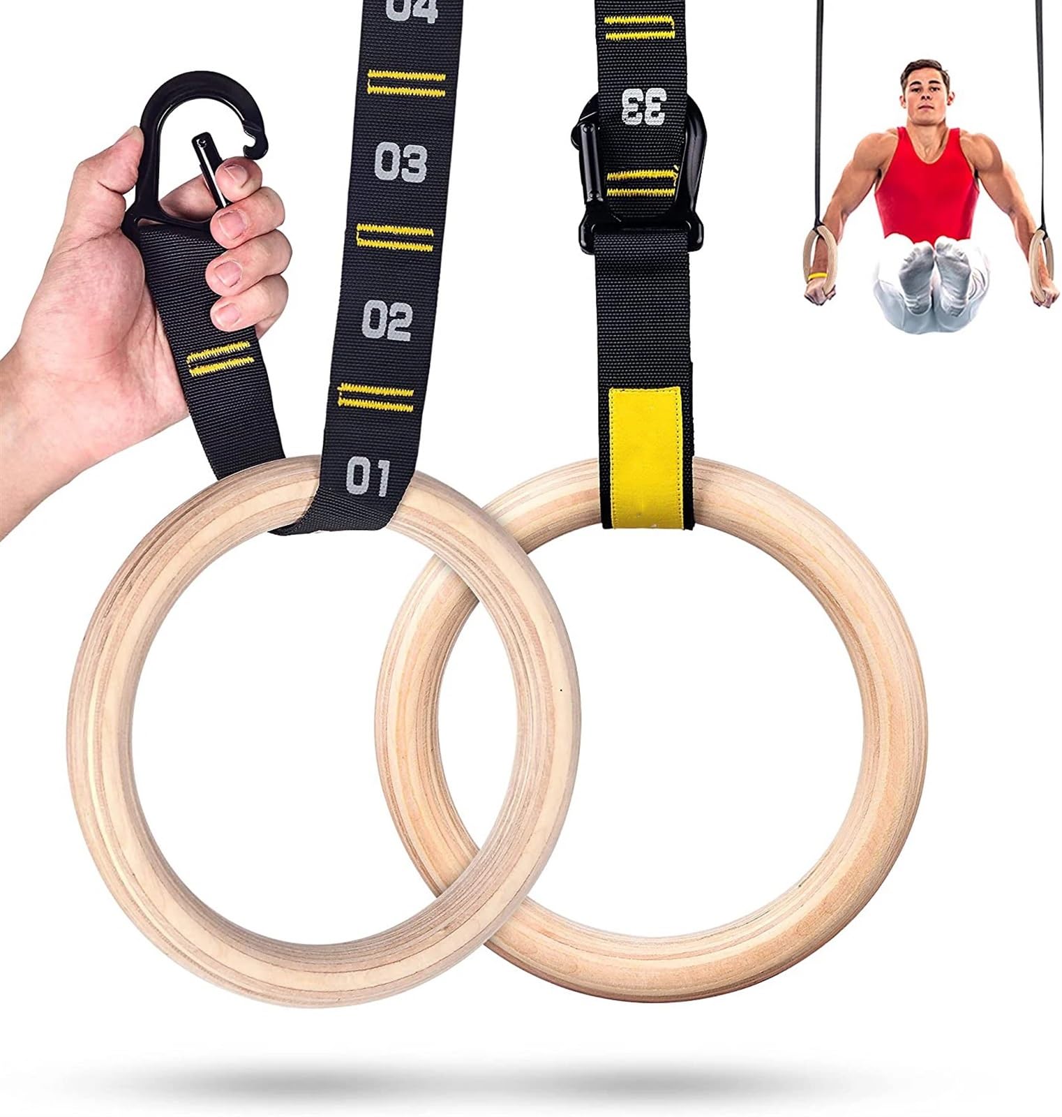 Anillas Gimnasia Anillos de Gimnasia de Madera de 28 mm/32 mm con Correas numéricas Ajustables Anillos Antideslizantes for dominadas for Entrenamiento(28MM)