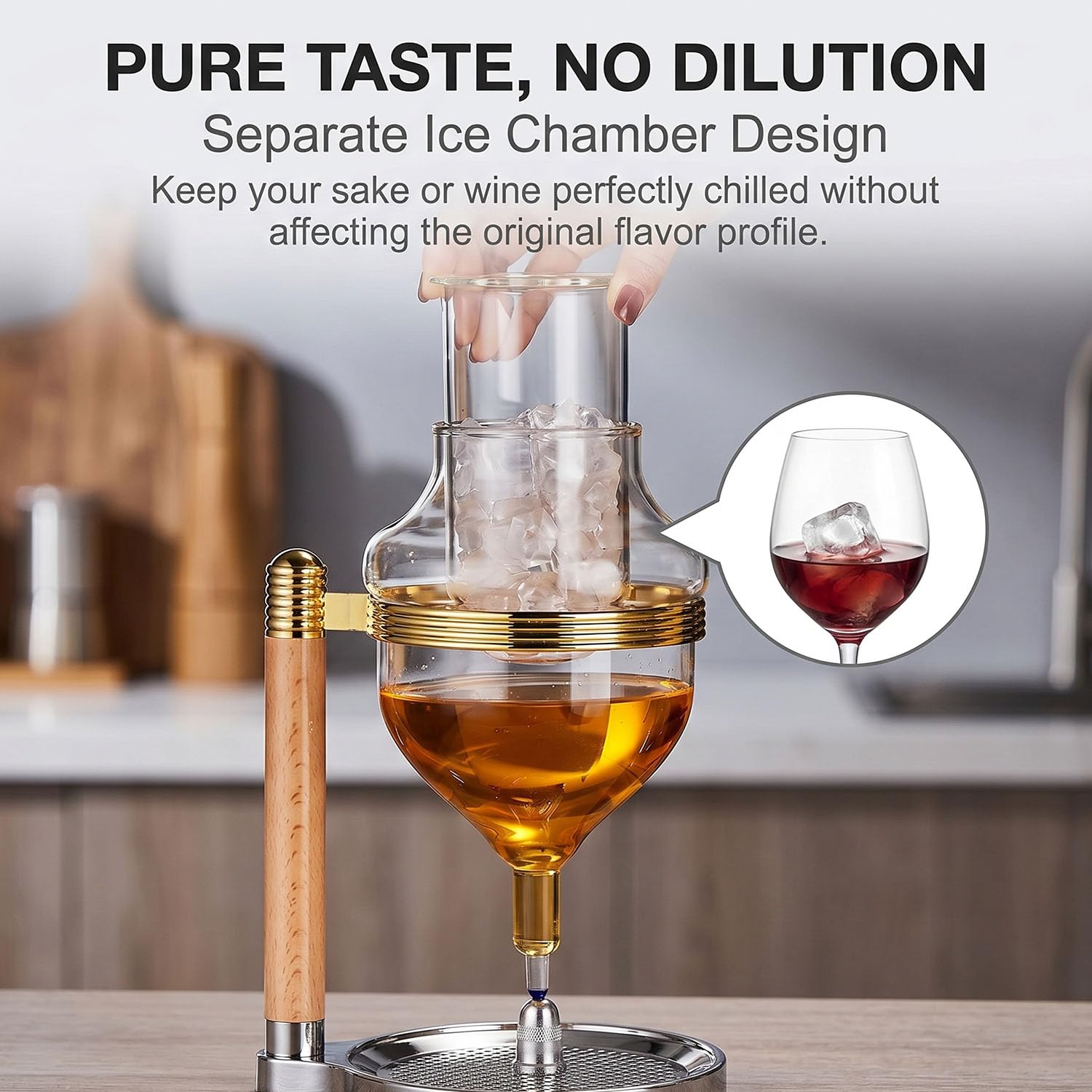 Luksusowy Ice Drip Ekspres Do Kawy Szklany Lejek Stojak Drewniany | Podwójny Szklany Lejek Premium Z Naturalnym Drewnianym Stojakiem Slow Drip I Cold Brew Tower Z Precyzyjnym Kroplownikiem