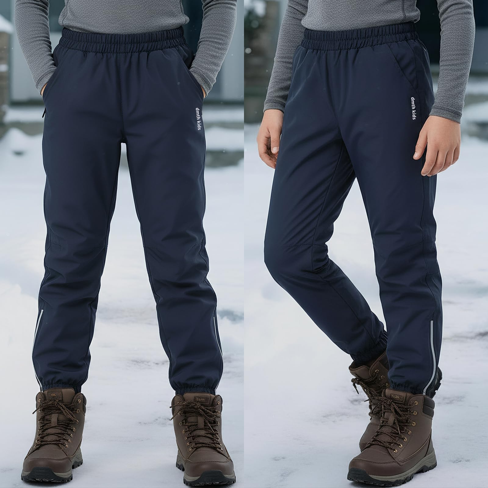 Pantaloni Softshell Impermeabili con Foderato in Pile per Bambini, Inverno Antivento Termico Caldo Trekking Neve Escursionismo Sci Pantalone Antipioggia Ragazzo Ragazze 5-14 Anni