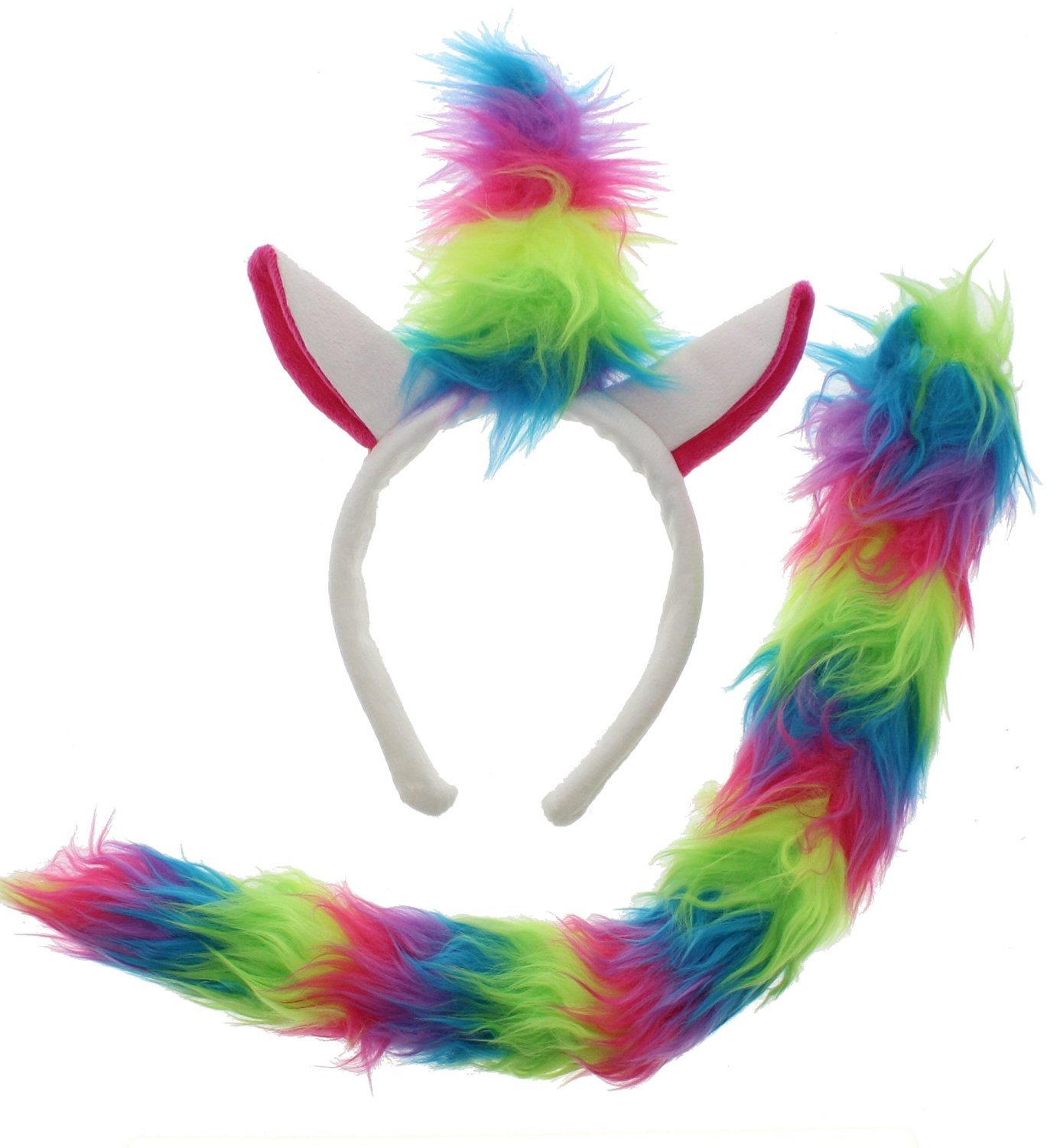 Zac's Alter Ego Unisex Rainbow Faux Fur Unicorn Set for Adults and Children, Includes Horn Headband and Tail