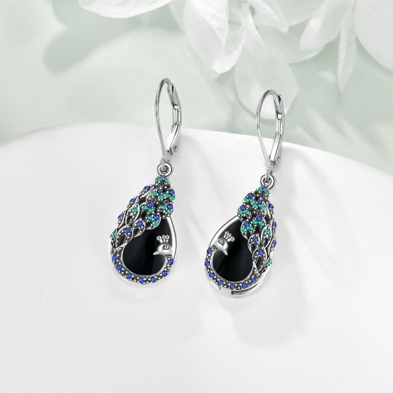 Peacock Gifts for Women 925 Sterling Silver Moonstone/Black Onyx/Turquoise/Opal Peacock Earrings Peacock Bird Feather Jewelry for Peacock Lovers - Image 2