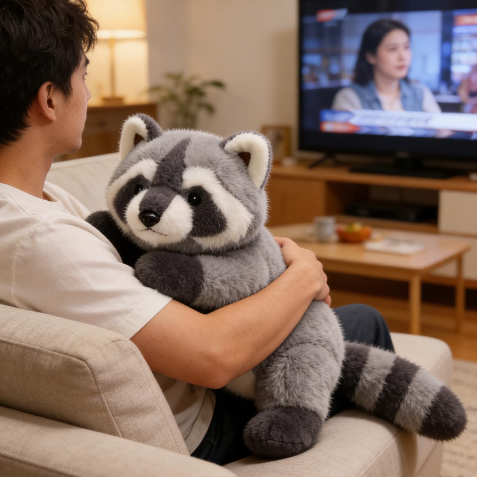 Waschbär Kuscheltier, 30/45/65cm Klein Plüschtier, Stofftier Plüsch Puppe Kuscheltiere, Geschenk für Jungen Mädchen (65CM)
