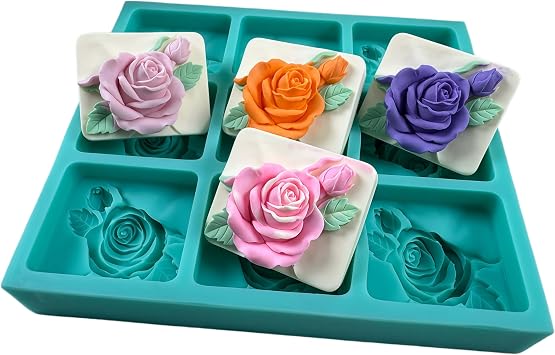9 Cavities Rose Relief DIY Soap Mold,Handmade Soap Making Silicone Tray,Flower Silicone Mold for Natural Soap,Scented Candle Wax,Plaster Diffuser,Crystal Epoxy Decorations