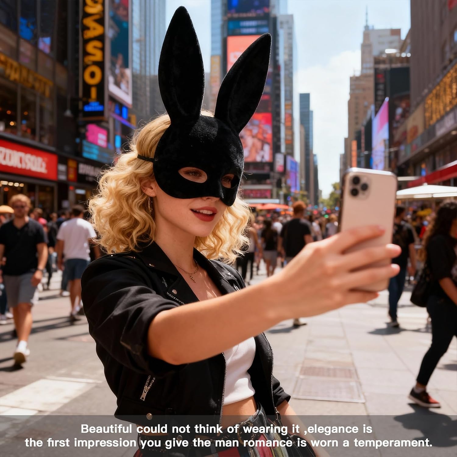 Black Velvet Bunny Mask - 14x7 Inches Elegant Half Face Mask for Festival, Masquerade Ball, Costume Party, Women & Men