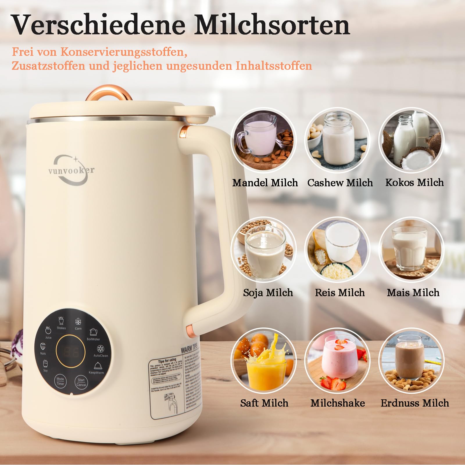 Macchina per latte di noci, multifunzionale, automatica, latte di mucca vegetale fatto in casa, soia, mandorla, avena, cocco, succo, 1000 ml macchina per latte di soia