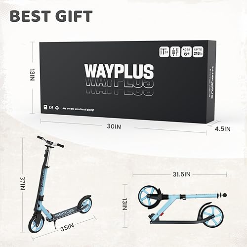 Miniatura 7 de WAYPLUS Patinete para mayores de 6 años, niños, adolescentes y adultos. Carga máxima de 240 libras. Plegable, ligero, ruedas grandes de 8 pulgadas