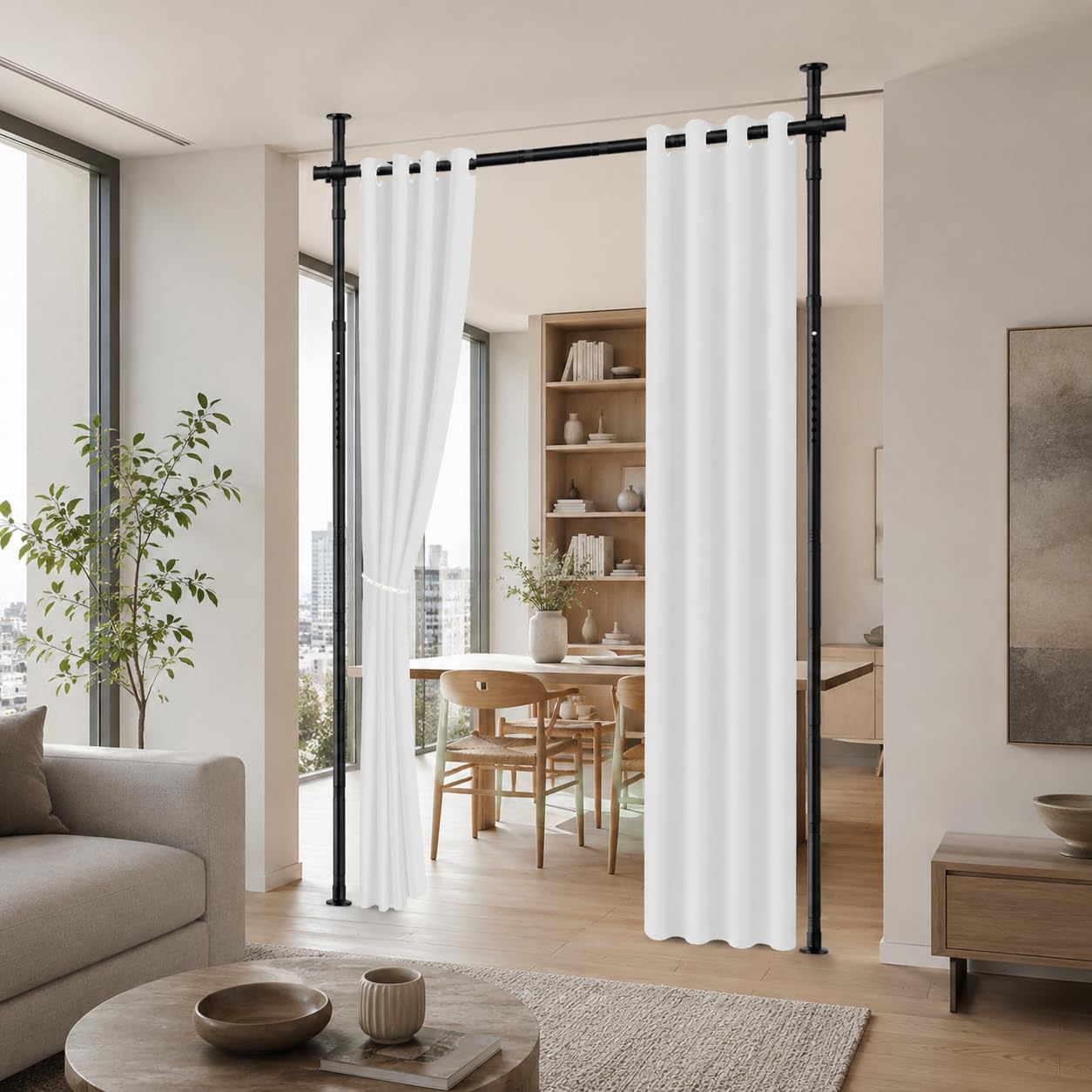 Tringle Rideau sans percage, Noir, L 177 cm x H 320 cm
