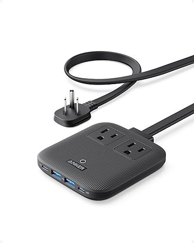 Anker Estación de carga nano (67 W máximo), tira de alimentación USB C 6 en 1 para iPhone 1515 Plus15 Pro Max, enchufe plano y cable de extensión