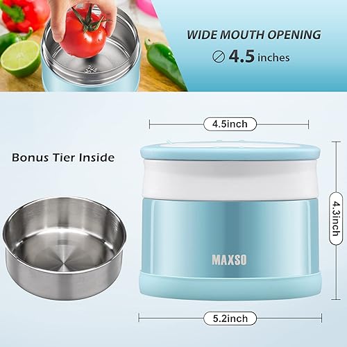 Miniatura 6 de MAXSO Termo de sopa para comida caliente, tarro de comida caliente aislado al vacío de 24 onzas con cuchara plegable, recipientes de almuerzo para