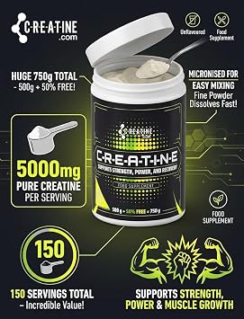 Creatine Monohydrate Powder 750g | Micronised for Easy Mixing | 5000mg Per Serving | 150 Servings | Pure, Unflavoured Creatine for Strength, Power & Muscle Growth