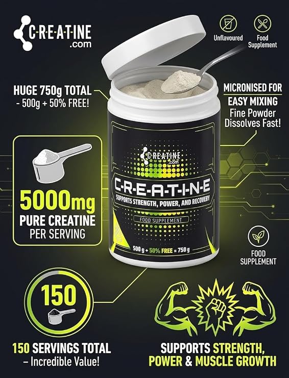Creatine Monohydrate Powder 750g | Micronised for Easy Mixing | 5000mg Per Serving | 150 Servings | Pure, Unflavoured Creatine for Strength, Power & Muscle Growth