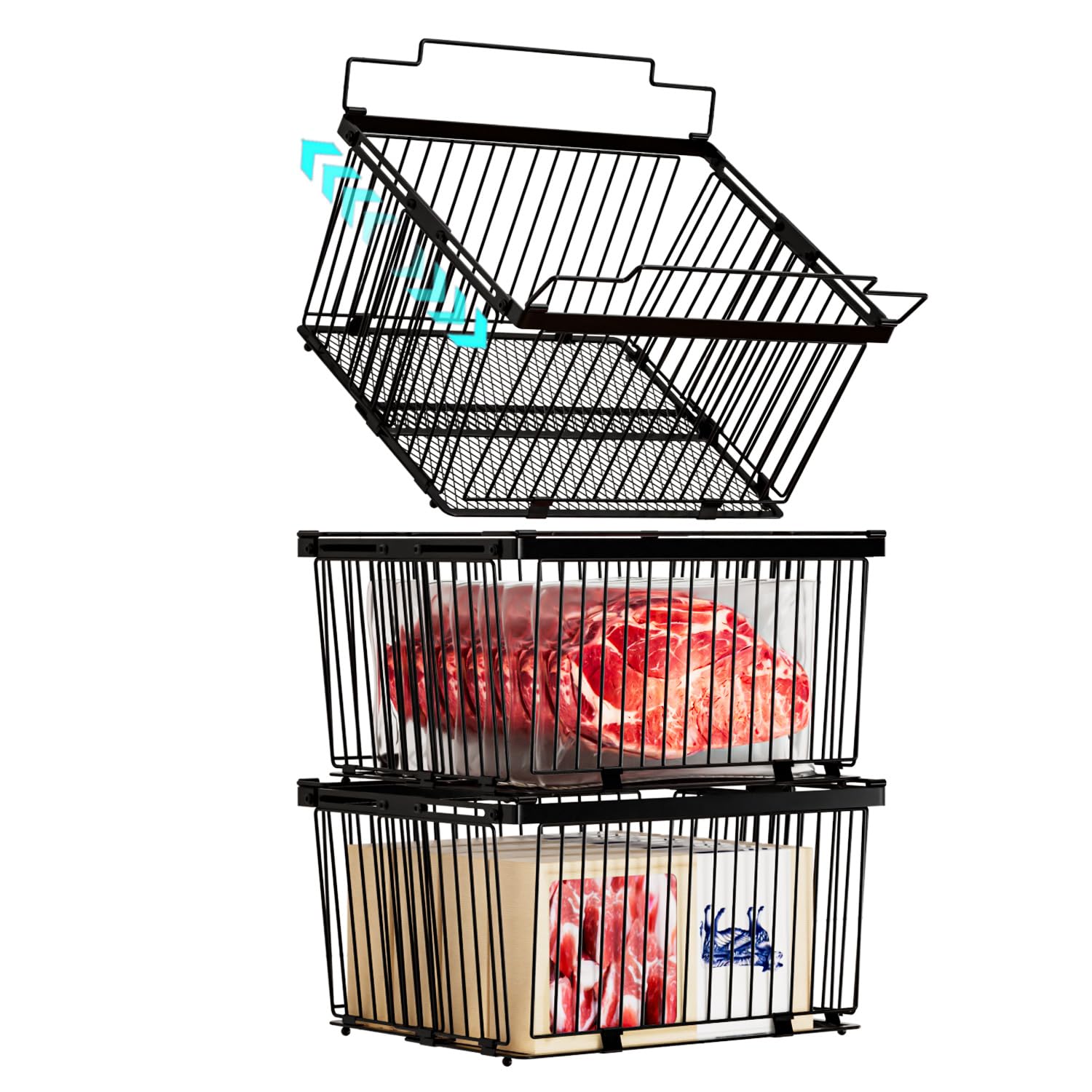 Large Freezer Organizer Bins for 5 to 9 Cu.Ft,Leak-Proof Bottom，3 Pack