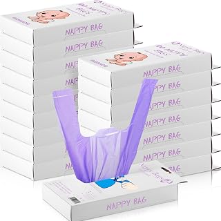 Sinmoe 1600 Count Scented Disposable Diaper Bags with Tie Handles - Purple Baby Poop Sacks for Waste, Cat Litter & More